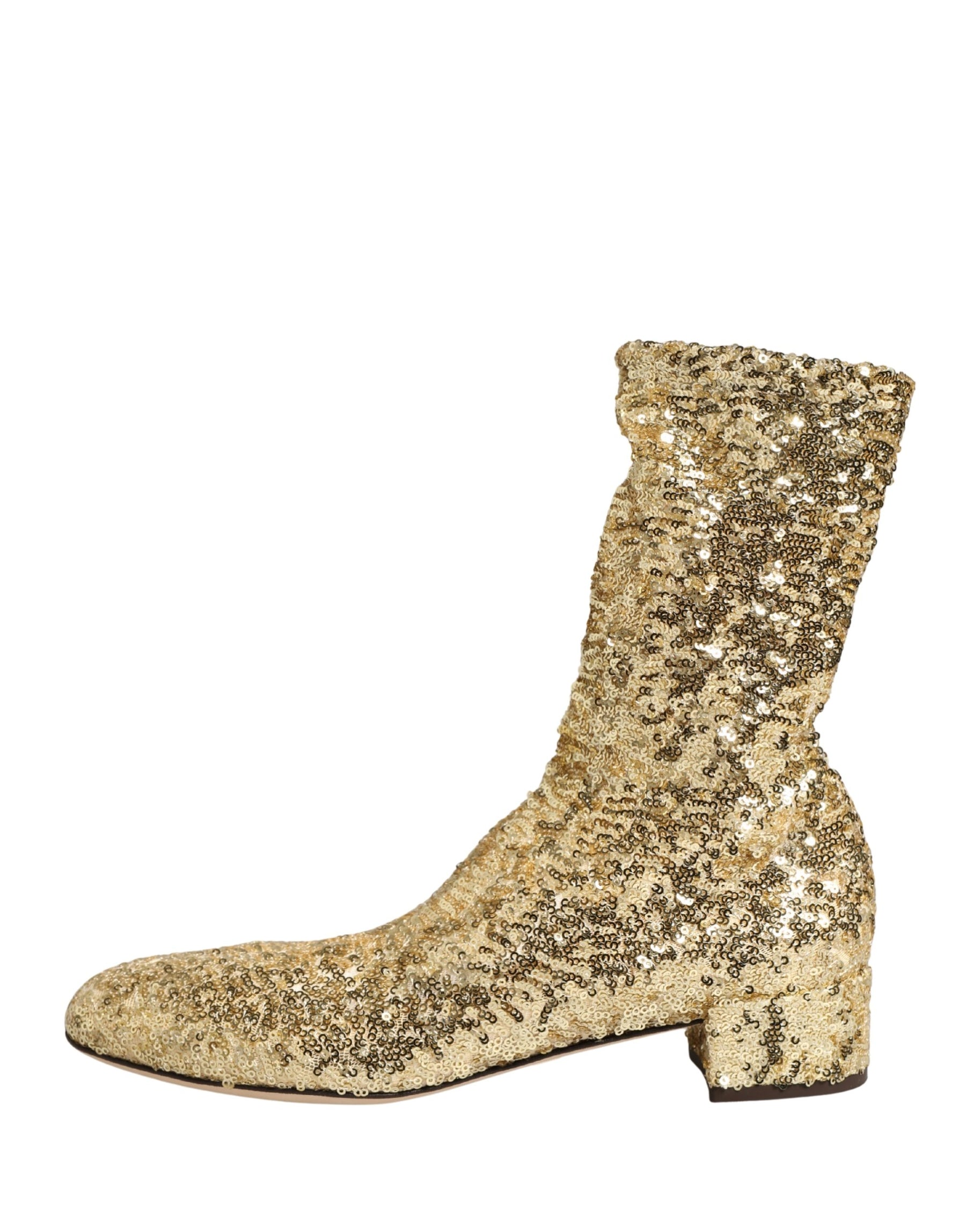 Dolce & Gabbana Gold Sequined Short Boots Stretch Shoes | Regal Royce