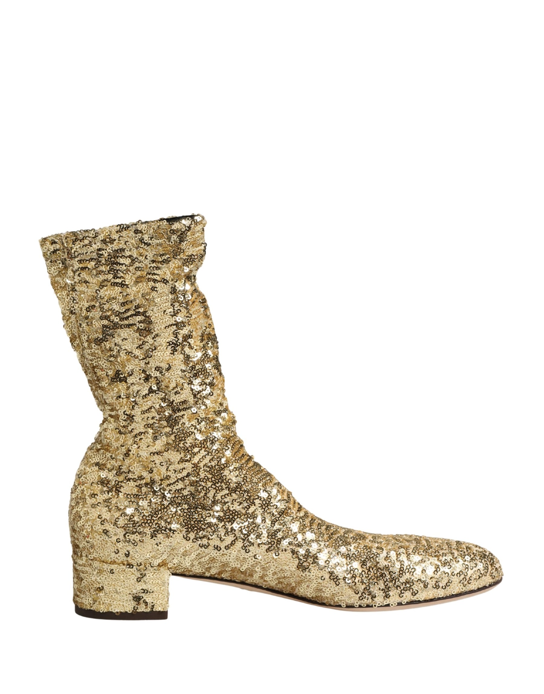 Dolce & Gabbana Gold Sequined Short Boots Stretch Shoes | Regal Royce