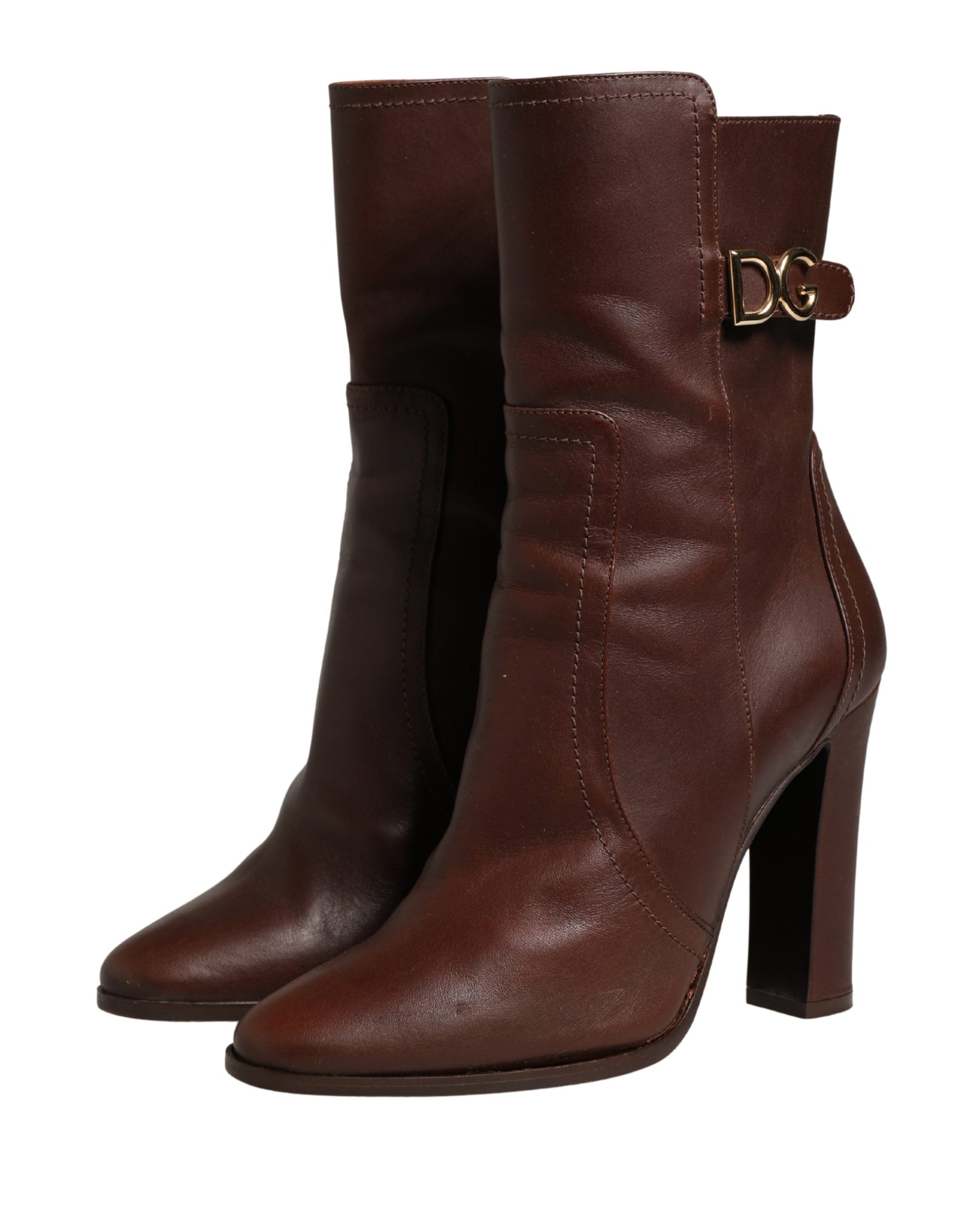 Dolce & Gabbana Brown Leather Heels Mid Calf Boots Shoes | Regal Royce
