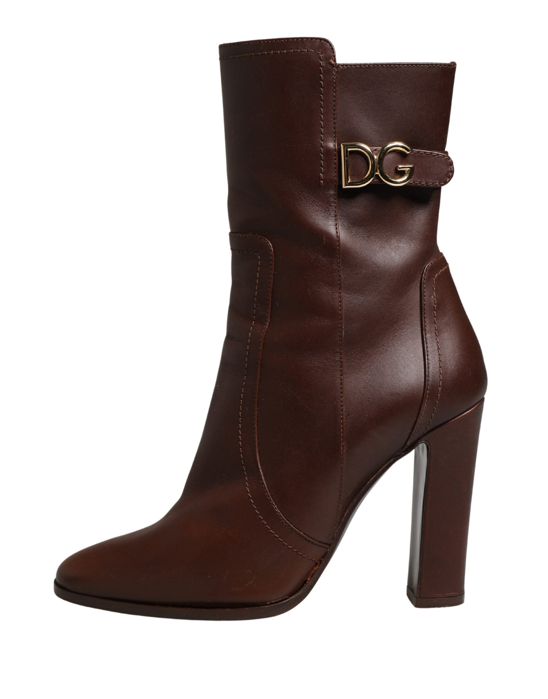 Dolce & Gabbana Brown Leather Heels Mid Calf Boots Shoes | Regal Royce