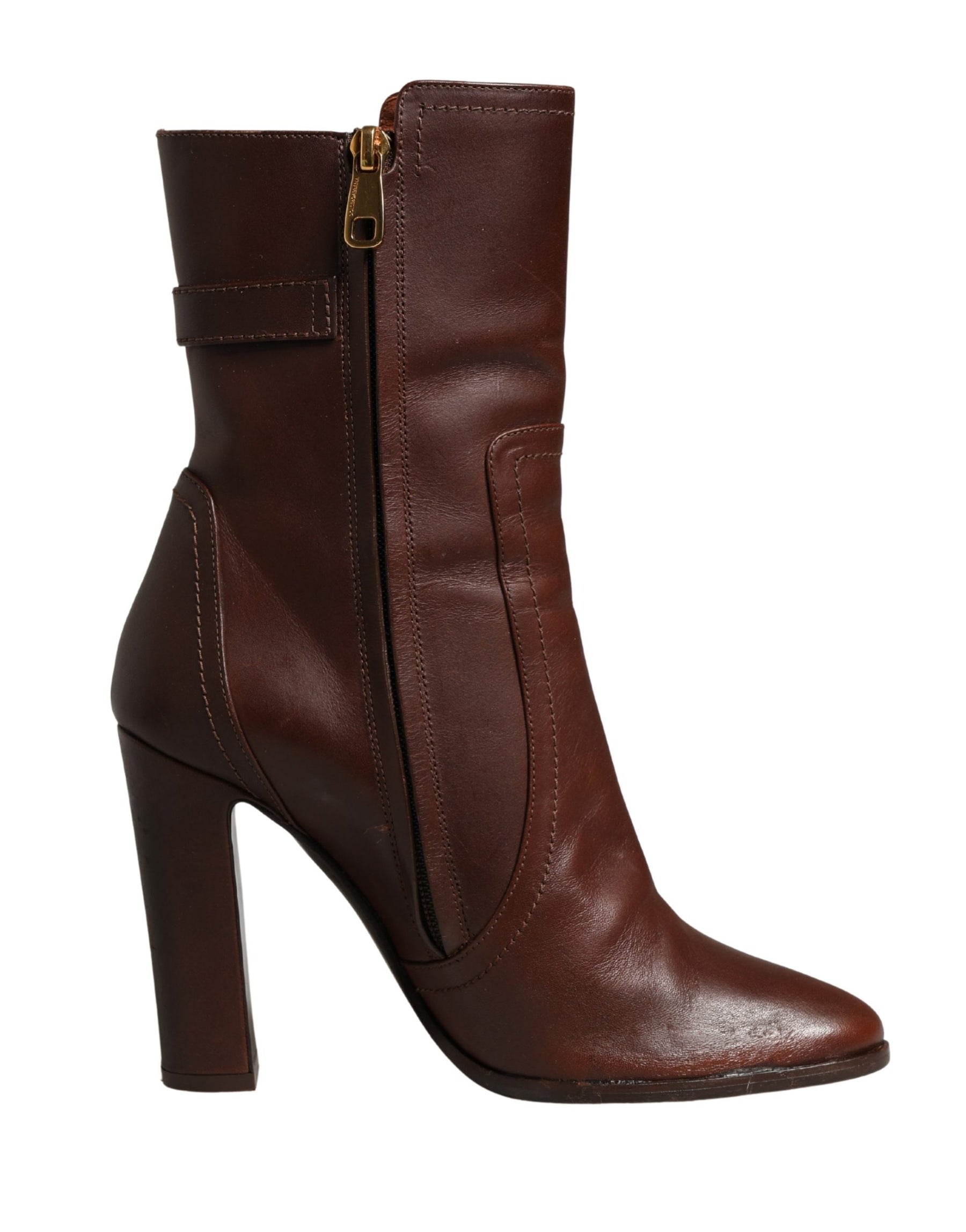 Dolce & Gabbana Brown Leather Heels Mid Calf Boots Shoes | Regal Royce