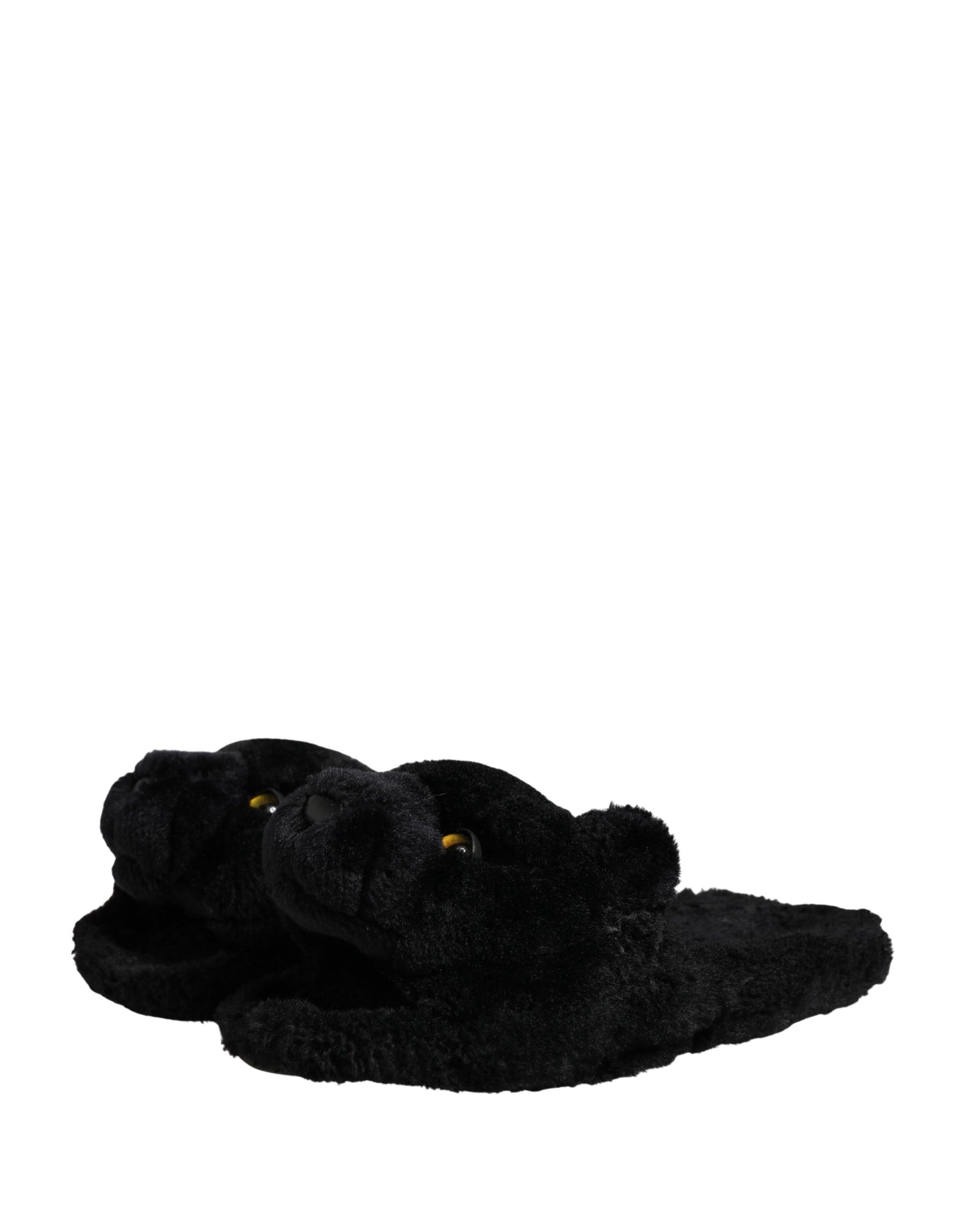 Dolce & Gabbana Black Faux Fur Panther Plush Flat Slides Shoes | Regal Royce