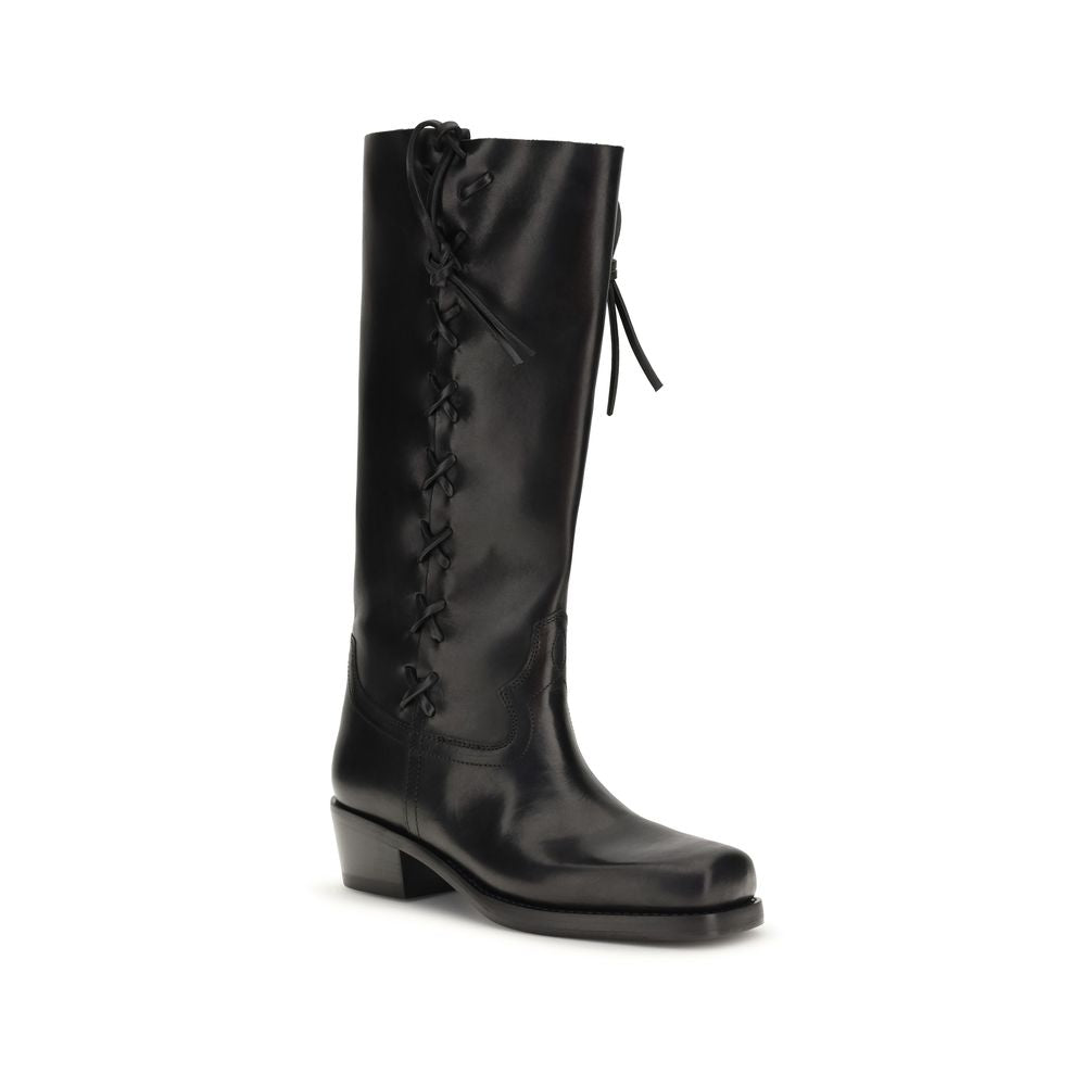 Paris Texas Black Calf Leather Bos Taurus Lace-Up Boots | Regal Royce