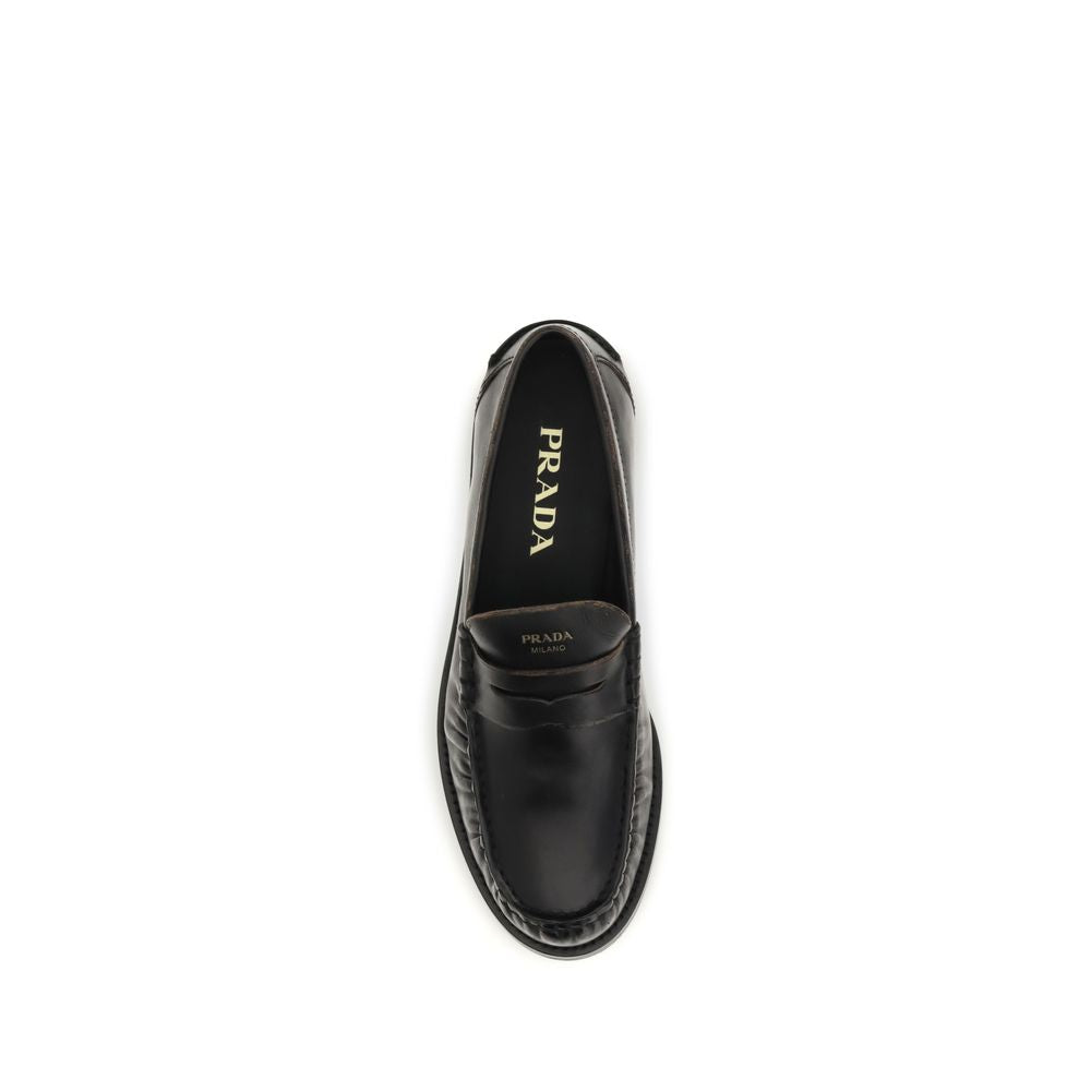 Prada Black Calf Leather Bos Taurus Slip-On Loafers | Regal Royce