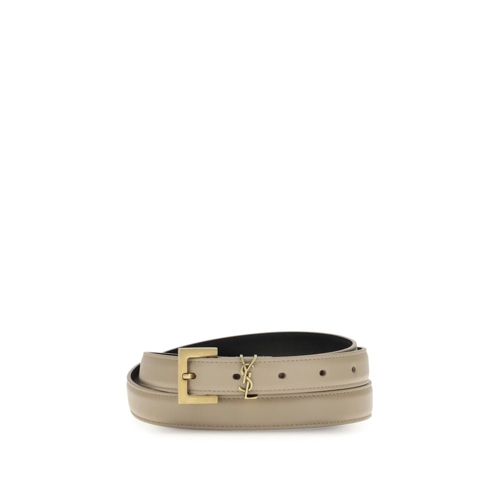 Saint Laurent Beige Calf Leather Bos Taurus Thin Belt | Regal Royce