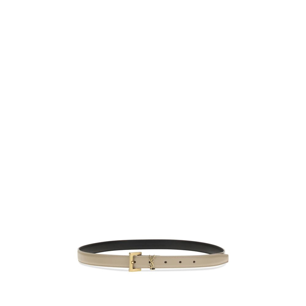 Saint Laurent Beige Calf Leather Bos Taurus Thin Belt | Regal Royce