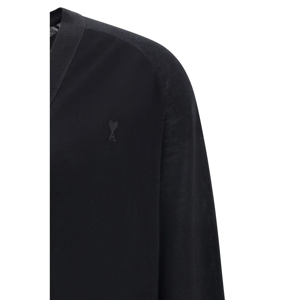 Ami Paris Black Merino Wool Cardigan | Regal Royce