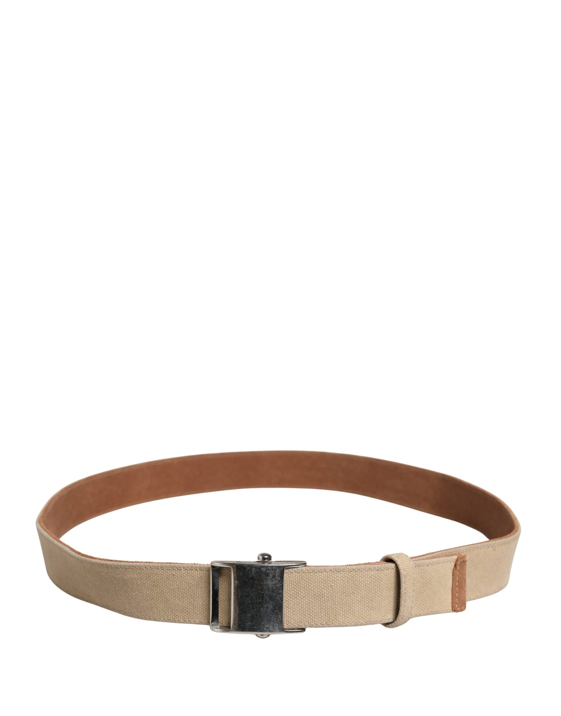 GF Ferre Men Beige Canvas Silver Metal Buckle Cintura Belt | Regal Royce