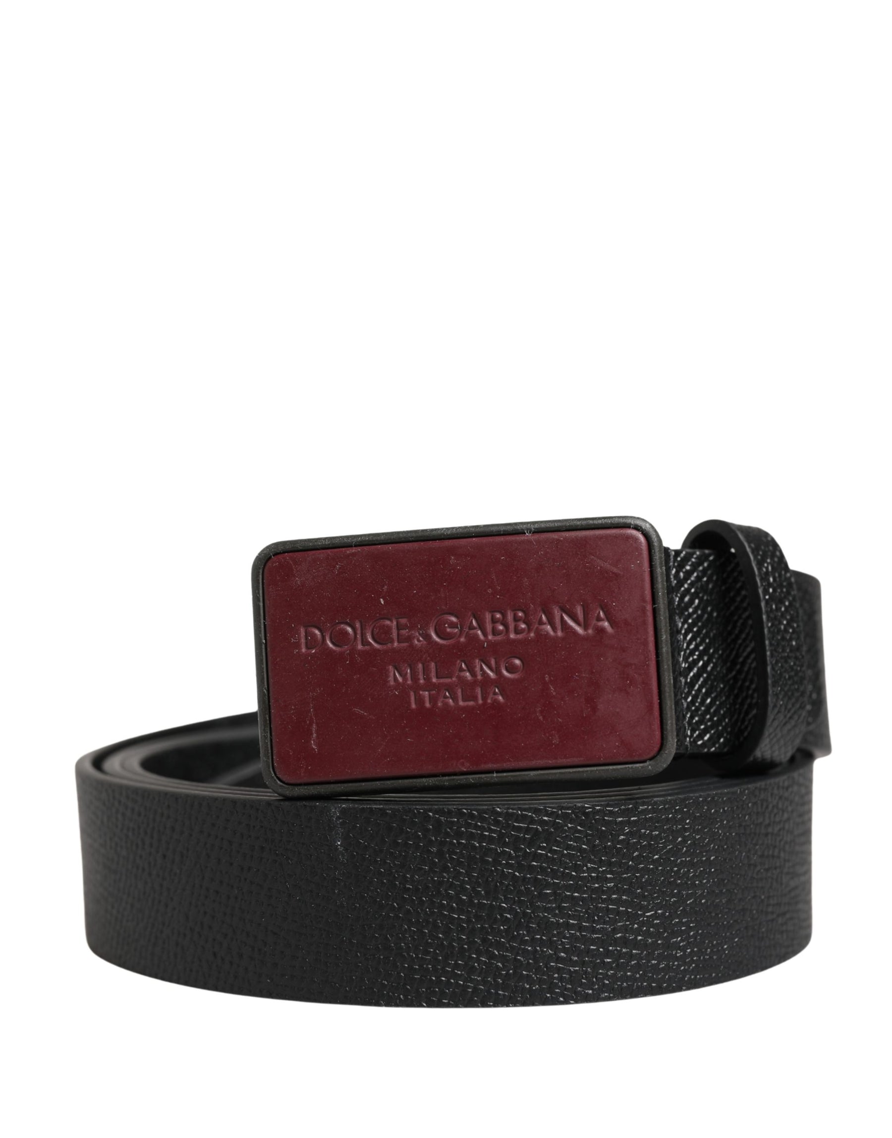 Dolce & Gabbana Men Black Calf Leather Logo Metal Buckle Belt | Regal Royce