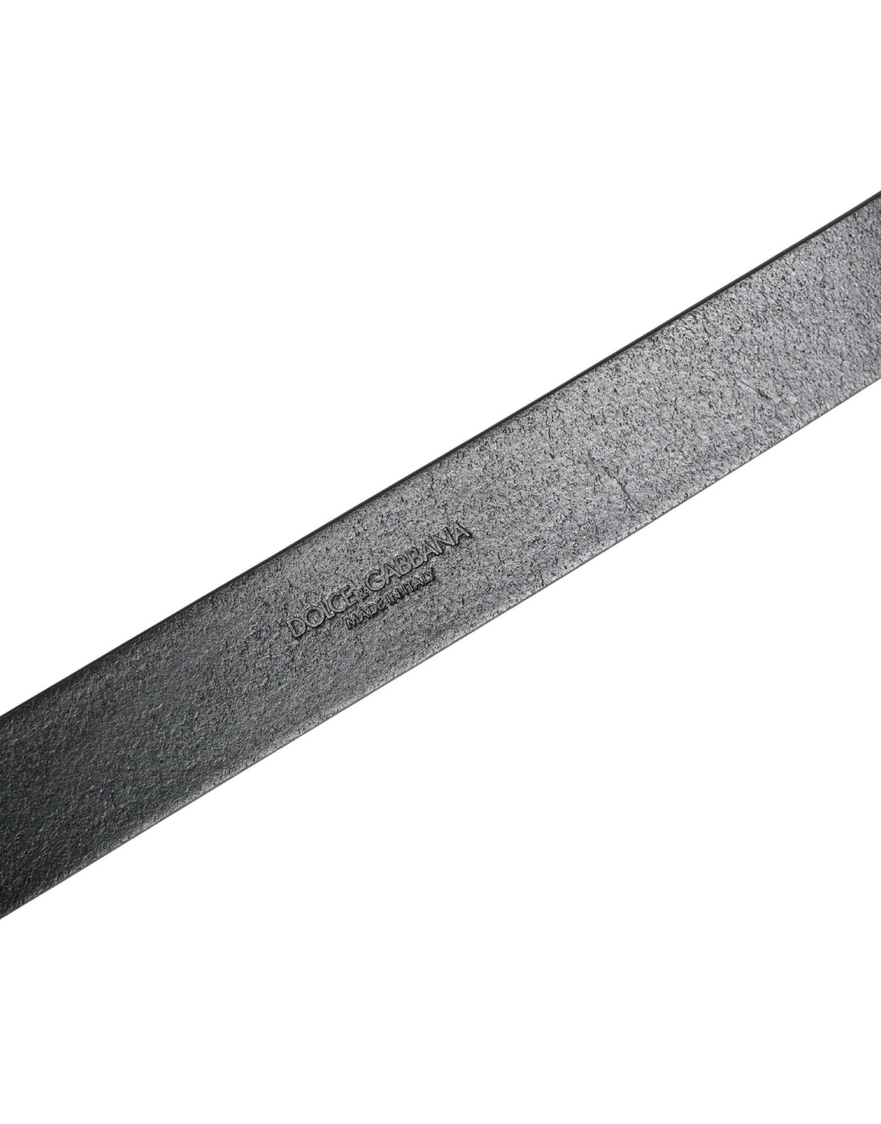 Dolce & Gabbana Men Black Calf Leather Logo Metal Buckle Belt | Regal Royce