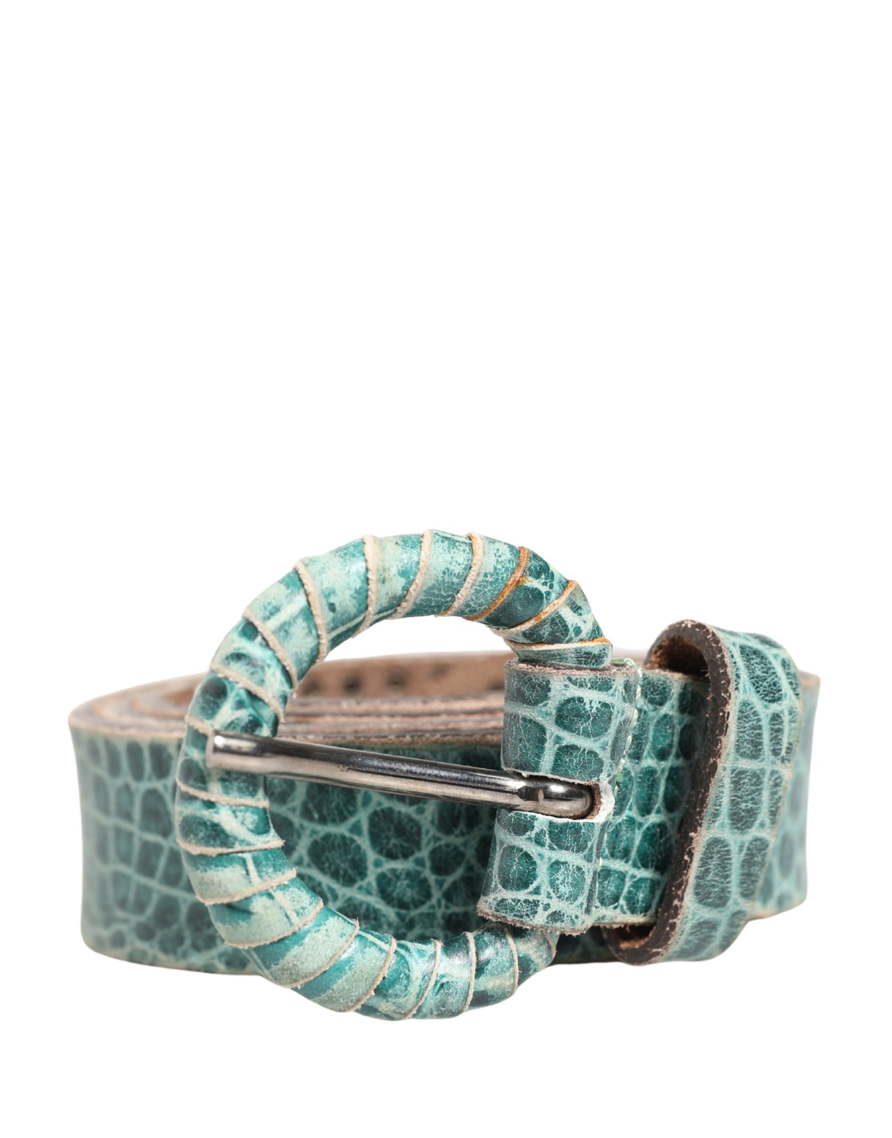 Scervino Street Women Green Leather Croco Print Studded Belt | Regal Royce