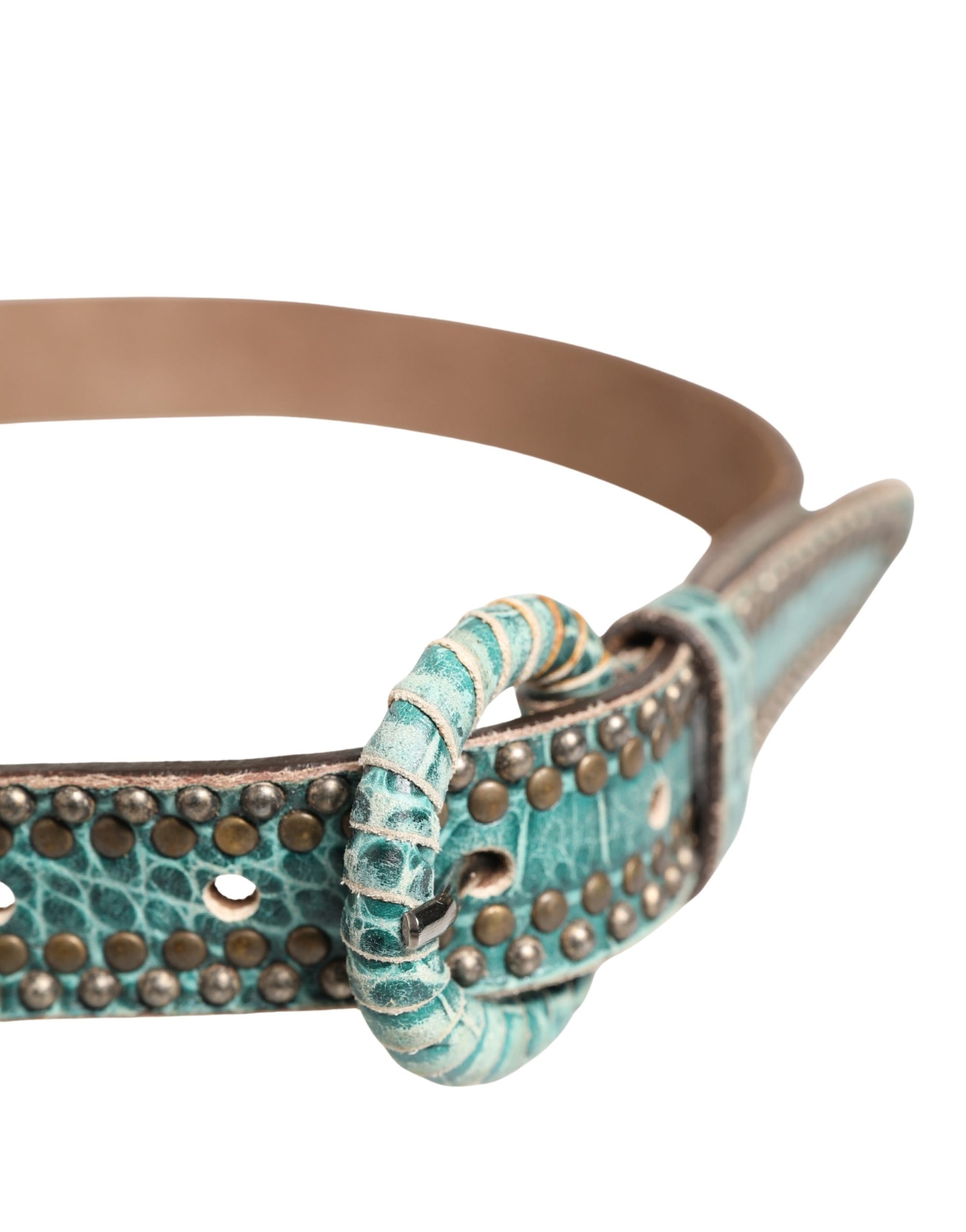 Scervino Street Women Green Leather Croco Print Studded Belt | Regal Royce