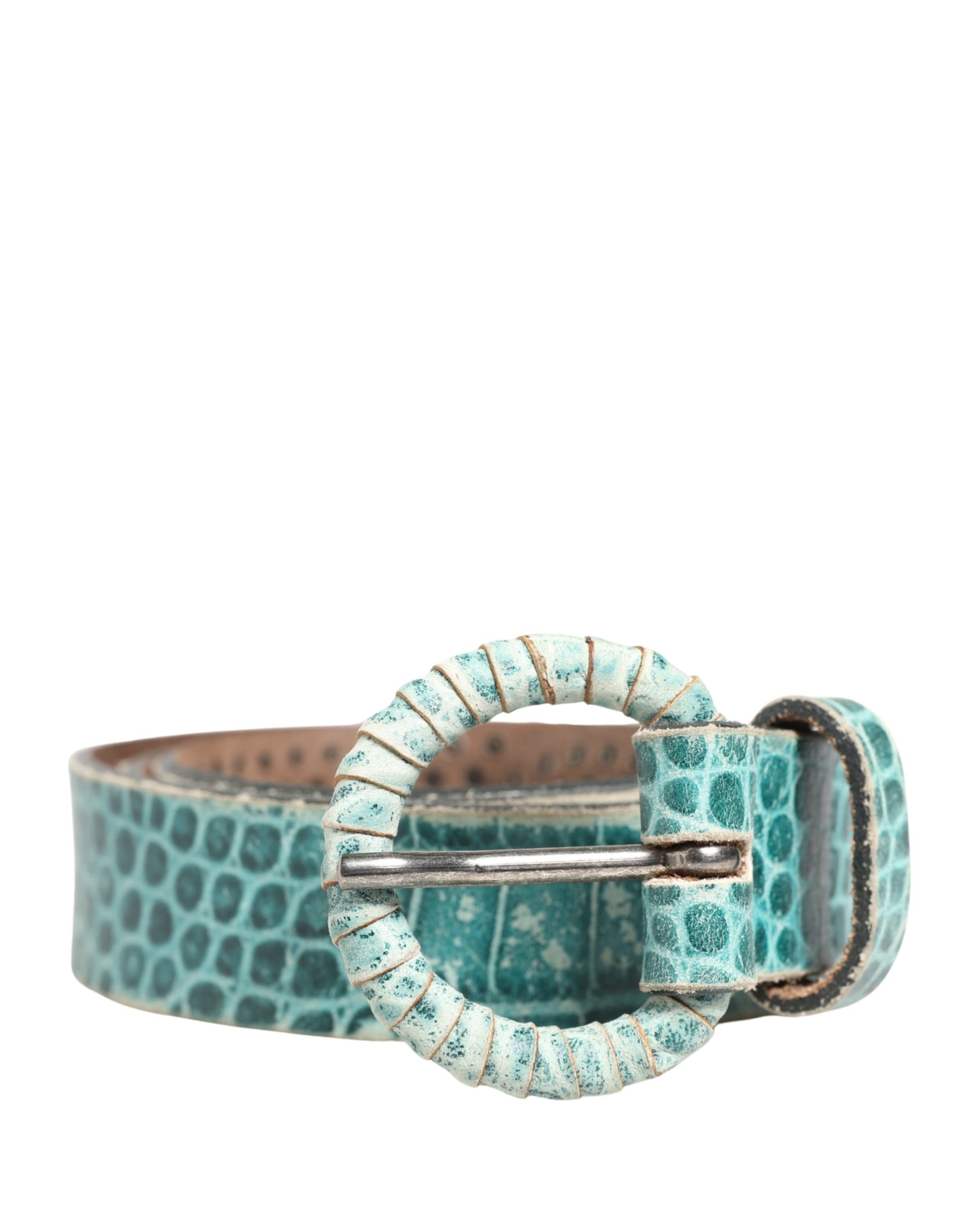 Scervino Street Women Green Leather Croco Print Studded Belt | Regal Royce