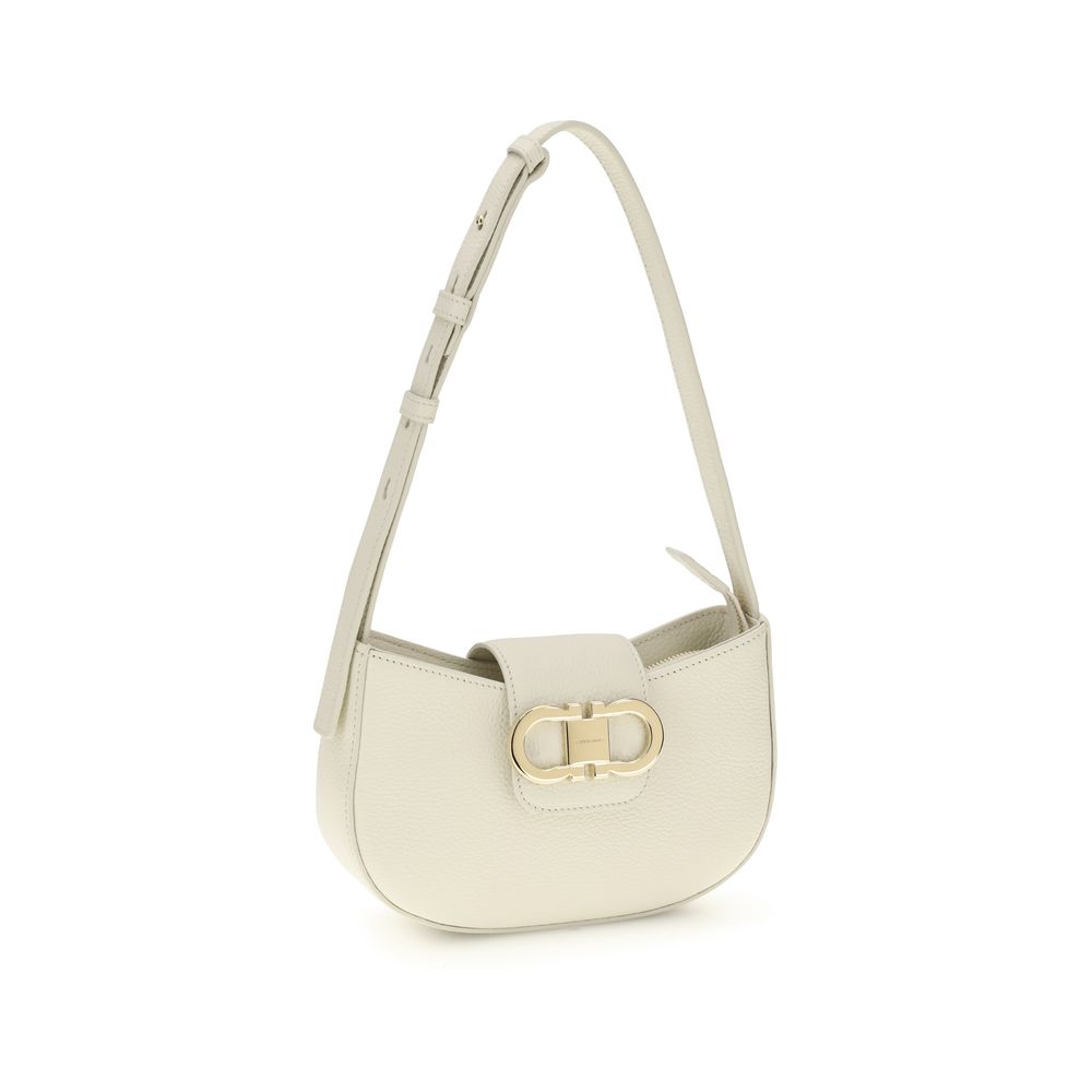 Ferragamo White Calf Leather Bos Taurus Shoulder Bag | Regal Royce