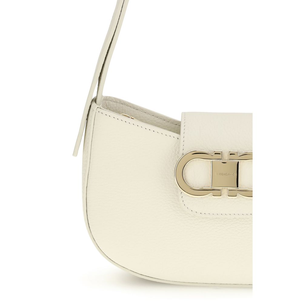 Ferragamo White Calf Leather Bos Taurus Shoulder Bag | Regal Royce
