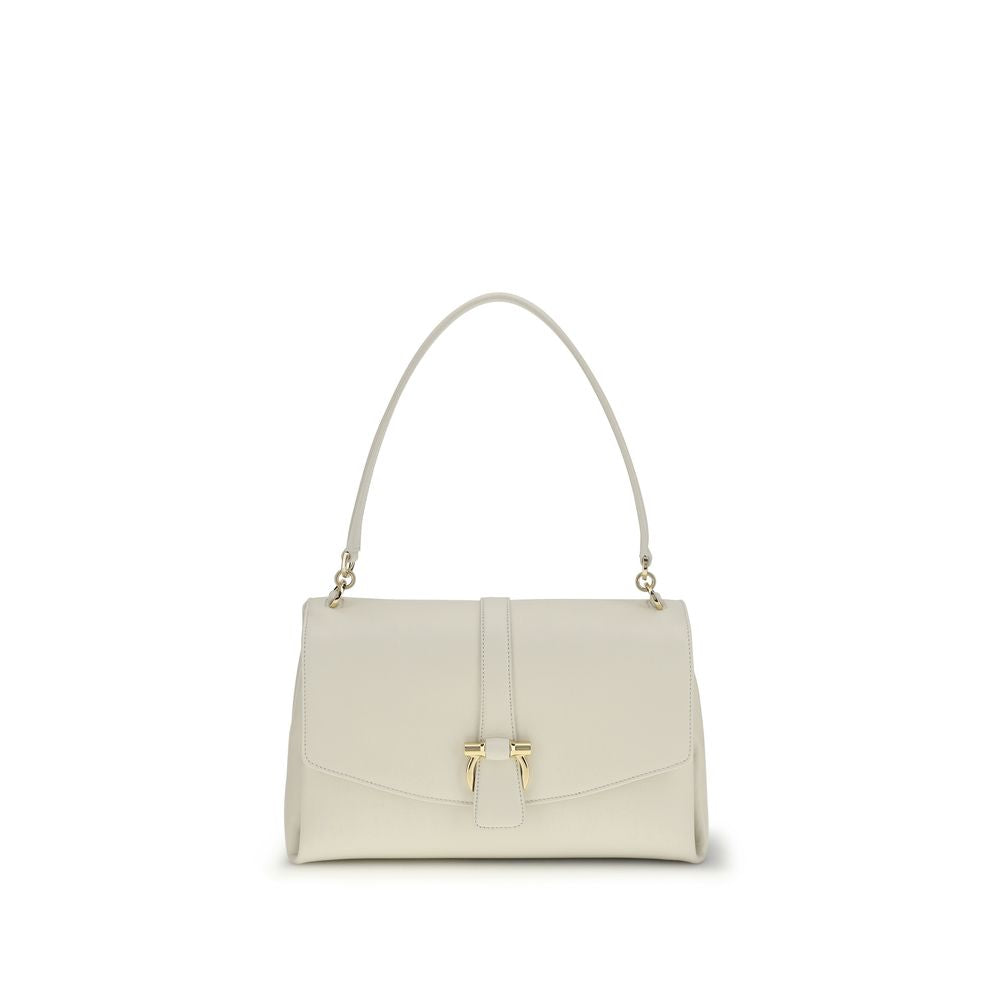 Ferragamo White Calf Leather Bos Taurus Shoulder Bag | Regal Royce