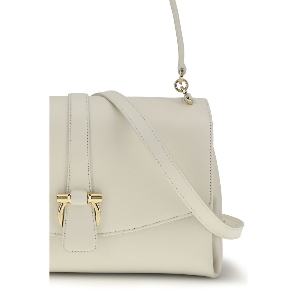 Ferragamo White Calf Leather Bos Taurus Shoulder Bag | Regal Royce