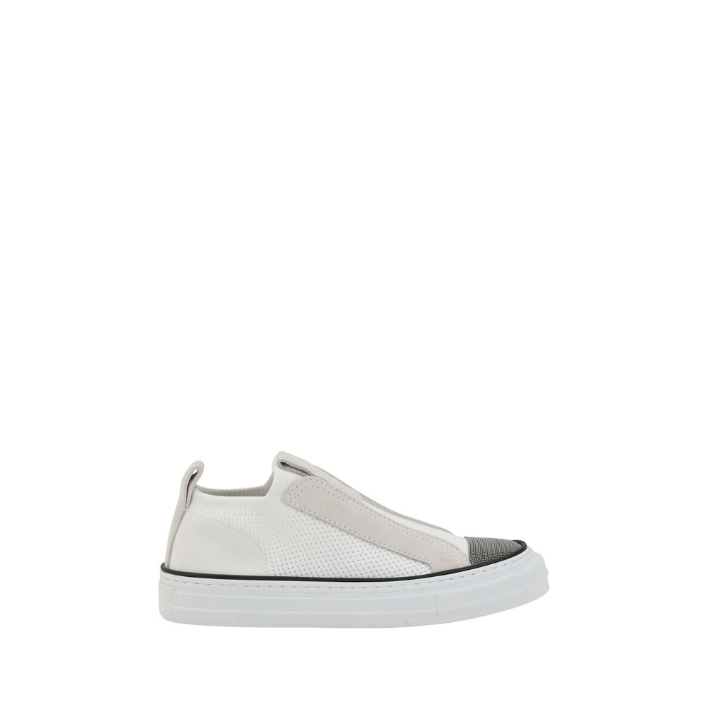 Brunello Cucinelli White Nylon Low Top Sneakers | Regal Royce