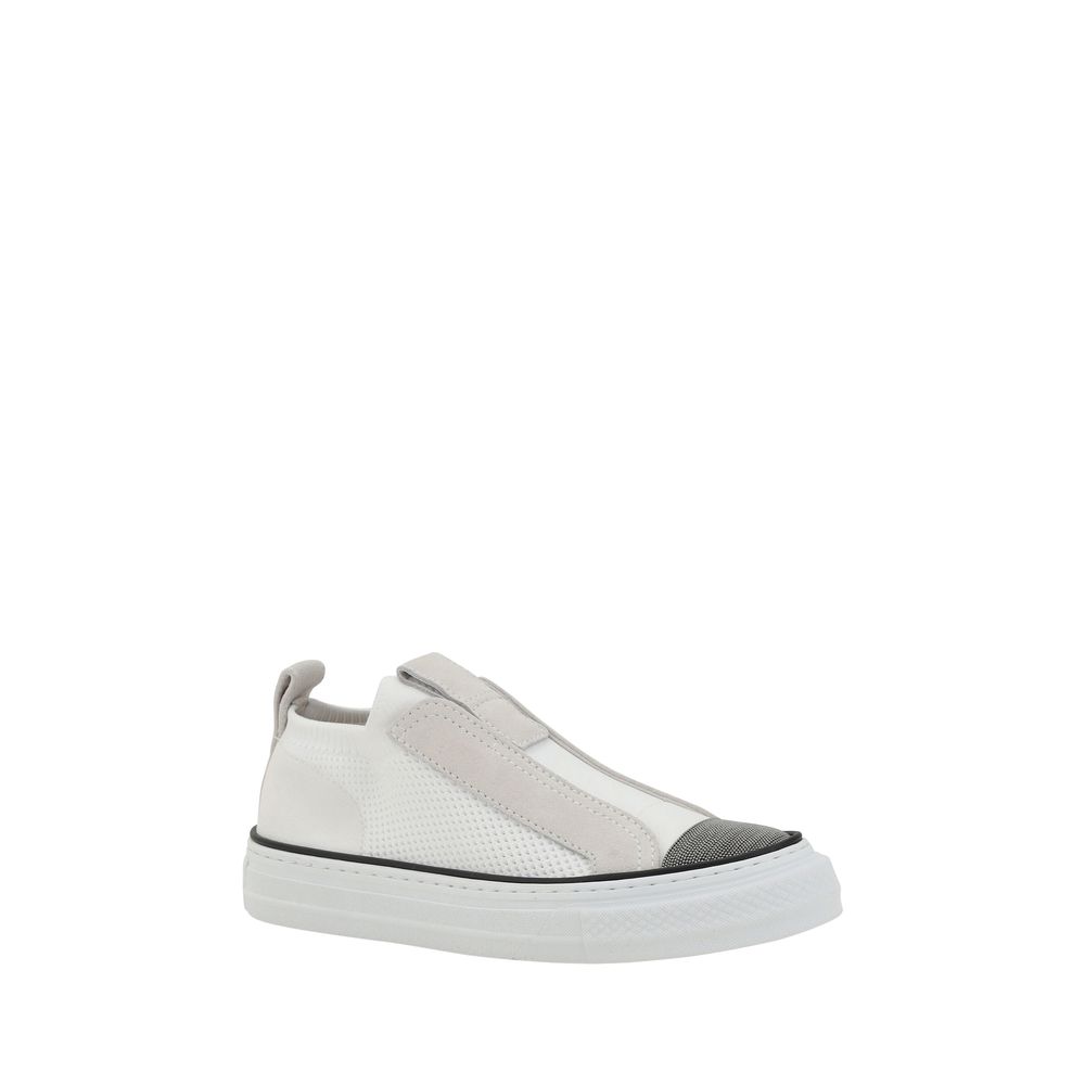 Brunello Cucinelli White Nylon Low Top Sneakers | Regal Royce