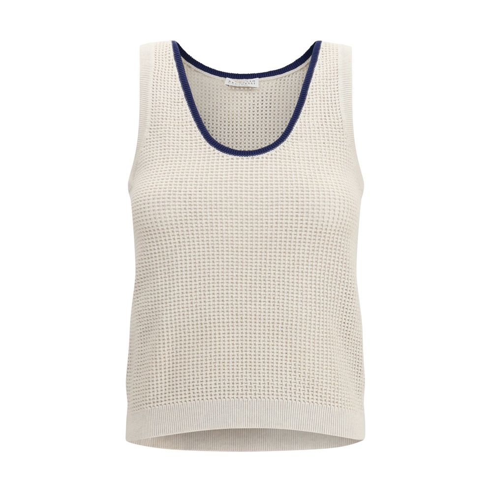 Brunello Cucinelli Beige Cotton Sleeveles T-Shirt | Regal Royce