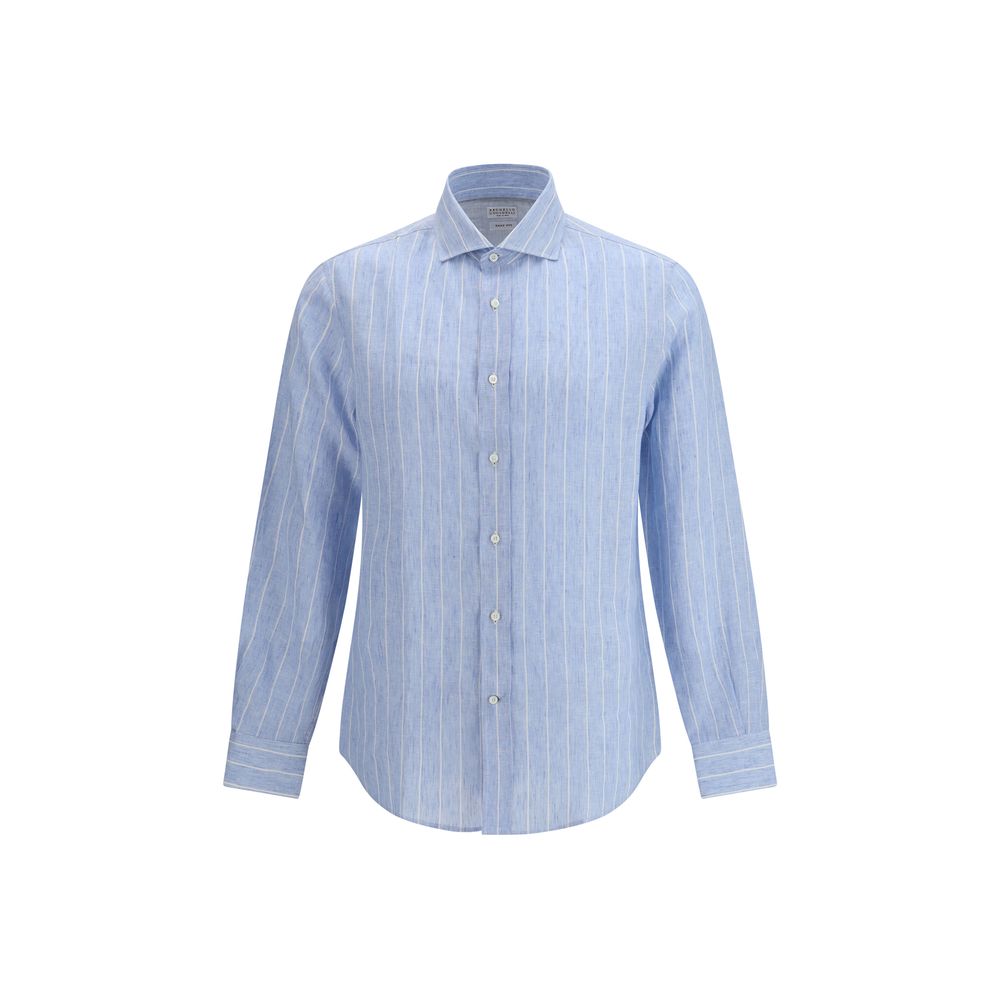 Brunello Cucinelli Blue Linen Pattern Shirt | Regal Royce