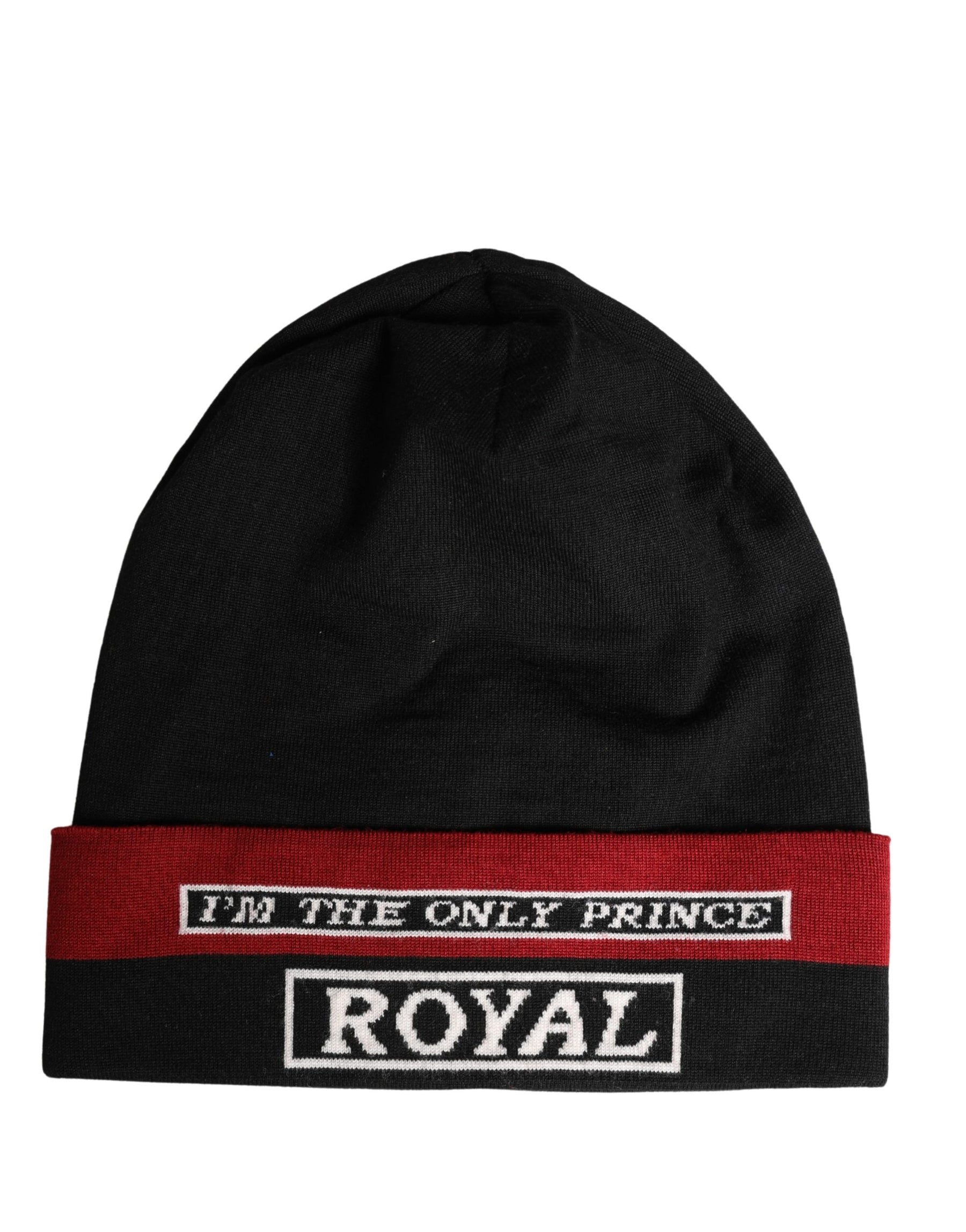 Dolce & Gabbana Black Cuffed "I'M THE ONLY PRINCE ROYAL" Beanie Hat | Regal Royce