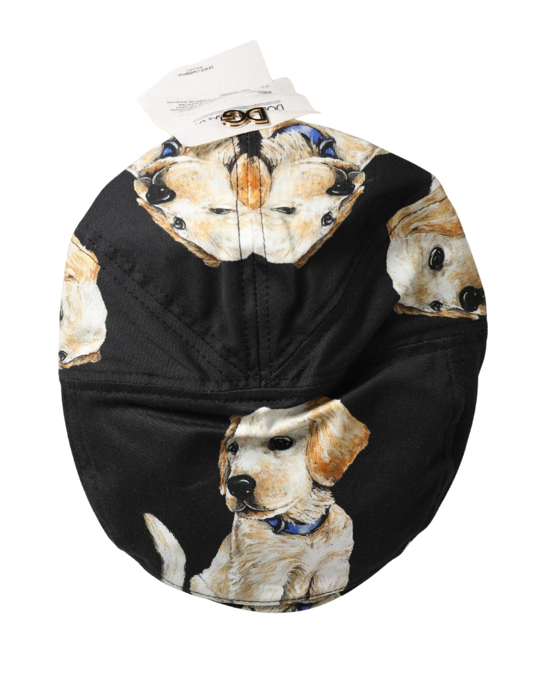 Dolce & Gabbana Men Black Dog Cotton Newsboy Cloth Capello Hat | Regal Royce
