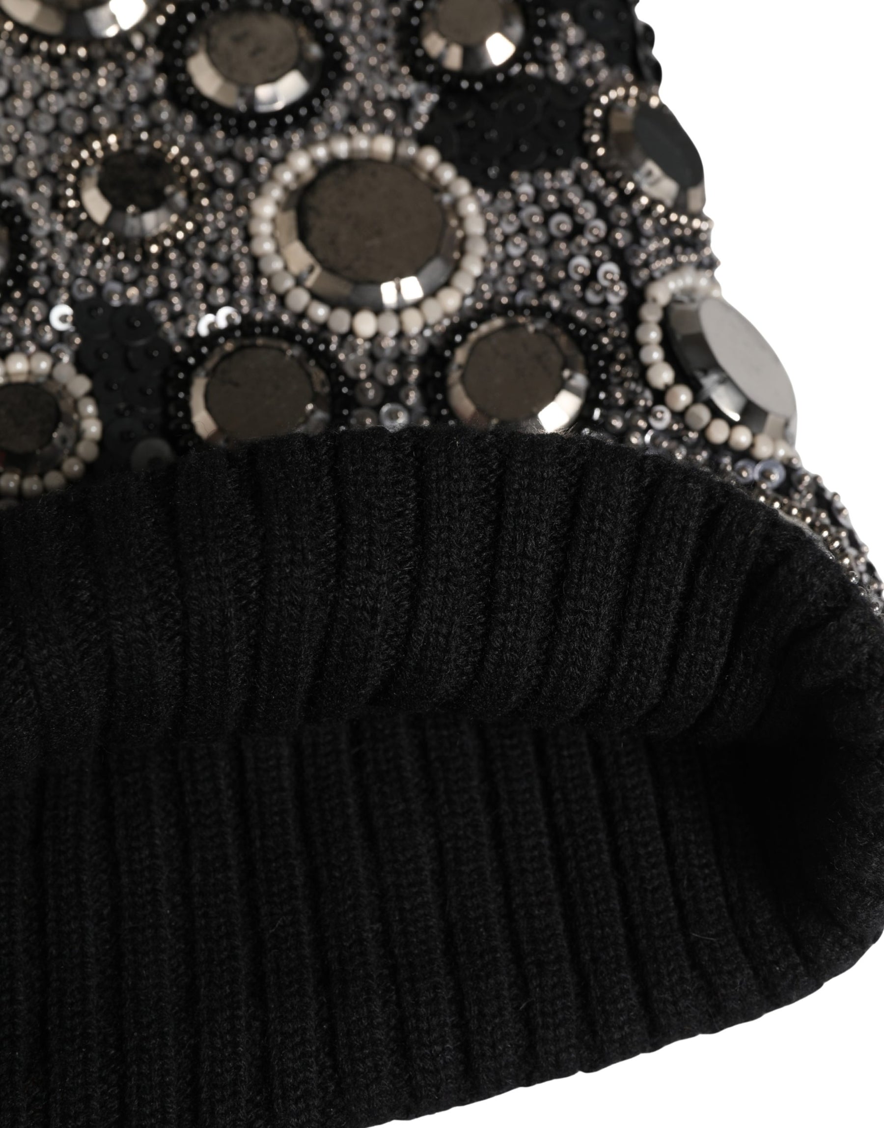 Dolce & Gabbana Black Wool Crystal Embellished Balaclava Hat | Regal Royce