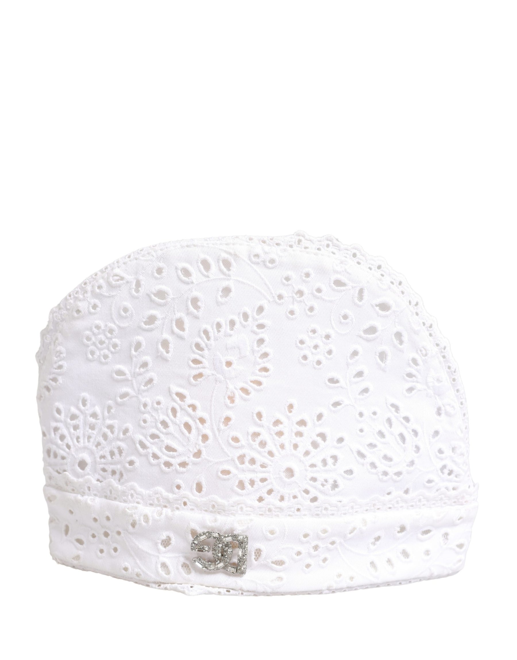 Dolce & Gabbana White Cotton Embroidered DG Crystal Headwear Hat | Regal Royce