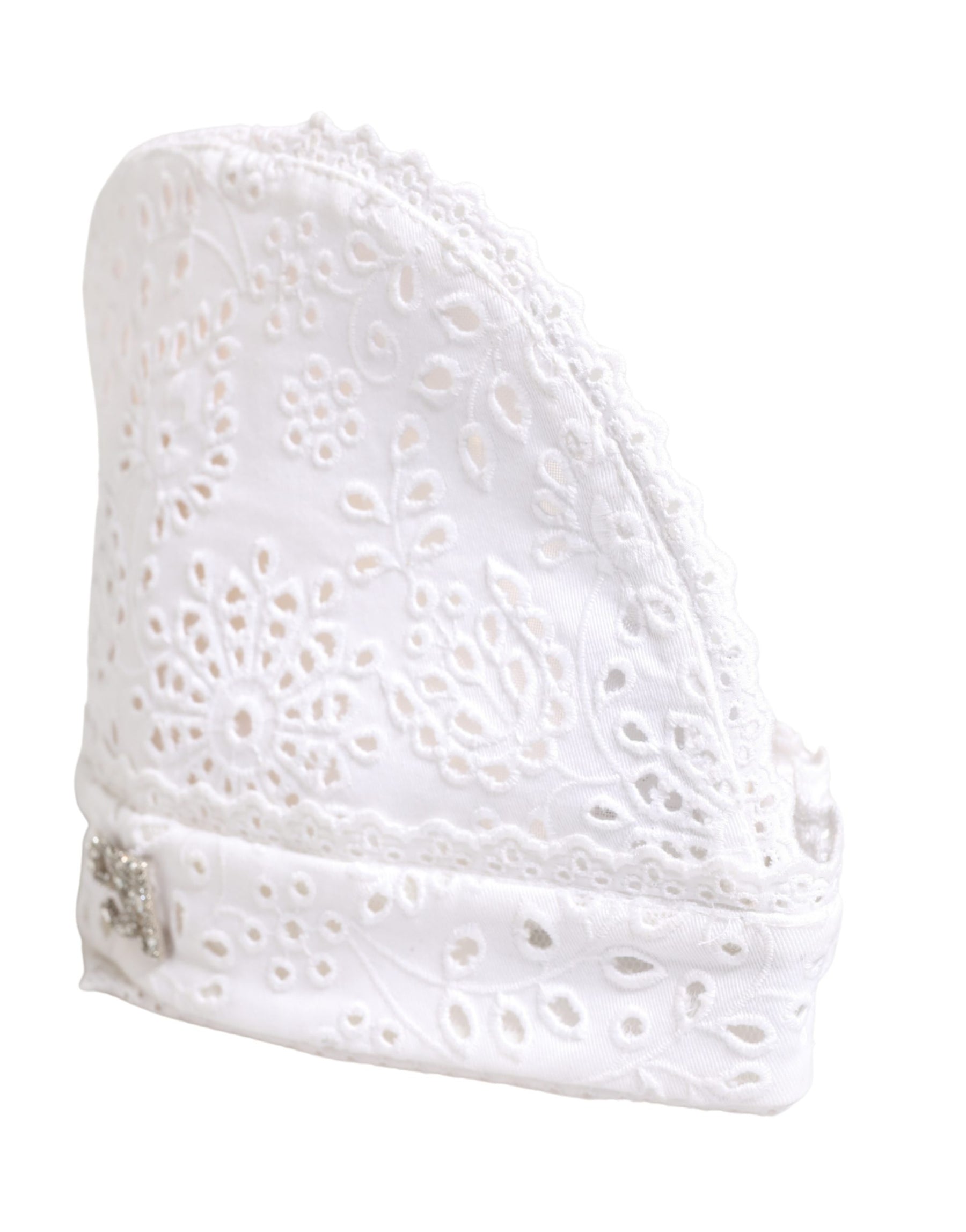 Dolce & Gabbana White Cotton Embroidered DG Crystal Headwear Hat | Regal Royce