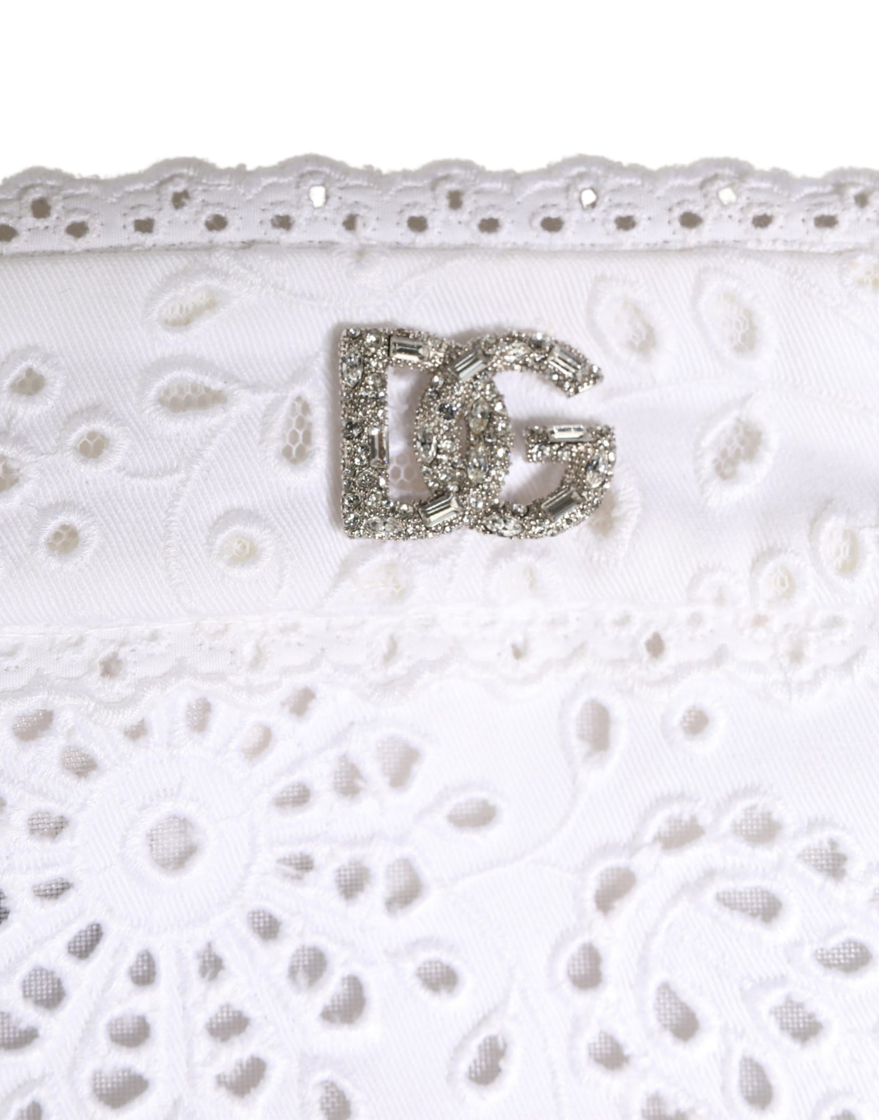 Dolce & Gabbana White Cotton Embroidered DG Crystal Headwear Hat | Regal Royce