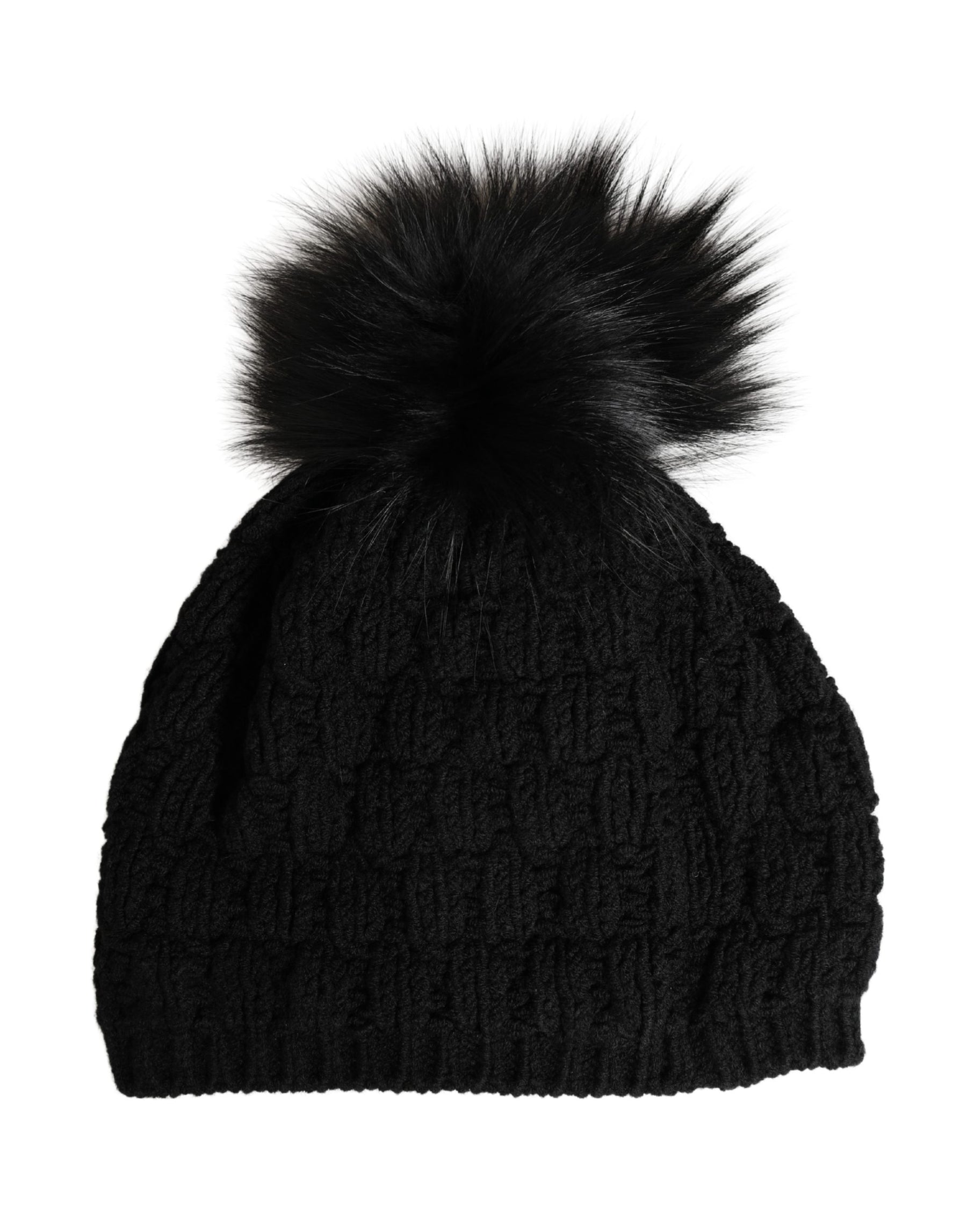 Dolce & Gabbana Black Acrylic Knitted Fur Winter Beanie | Regal Royce