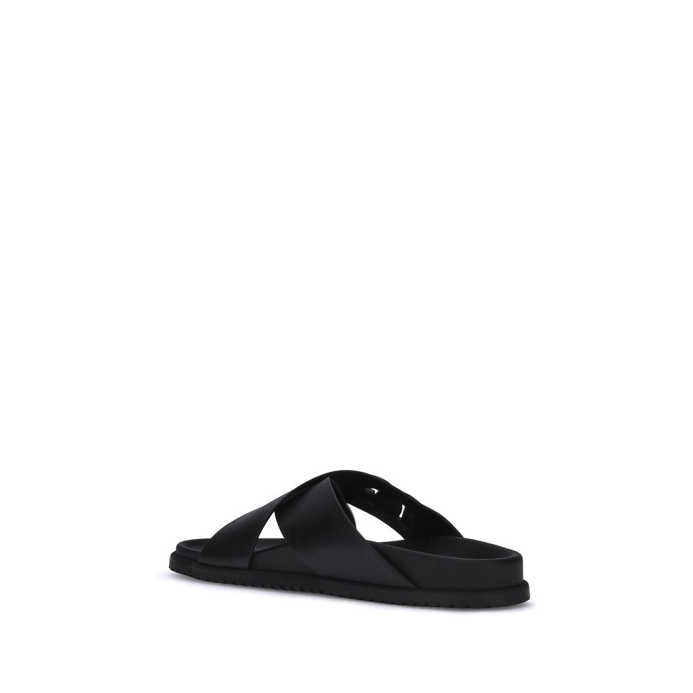 Dolce & Gabbana Black Calf Leather Bos Taurus Flat Sandals | Regal Royce