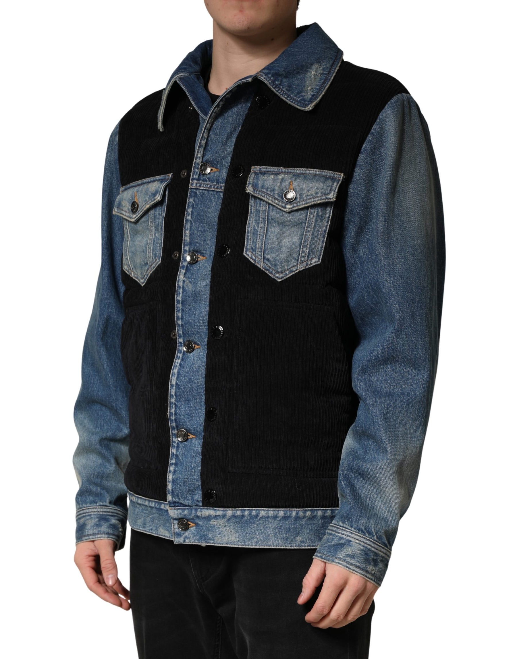 Dolce & Gabbana Black Blue Cotton Denim Blouson Men  Jacket | Regal Royce