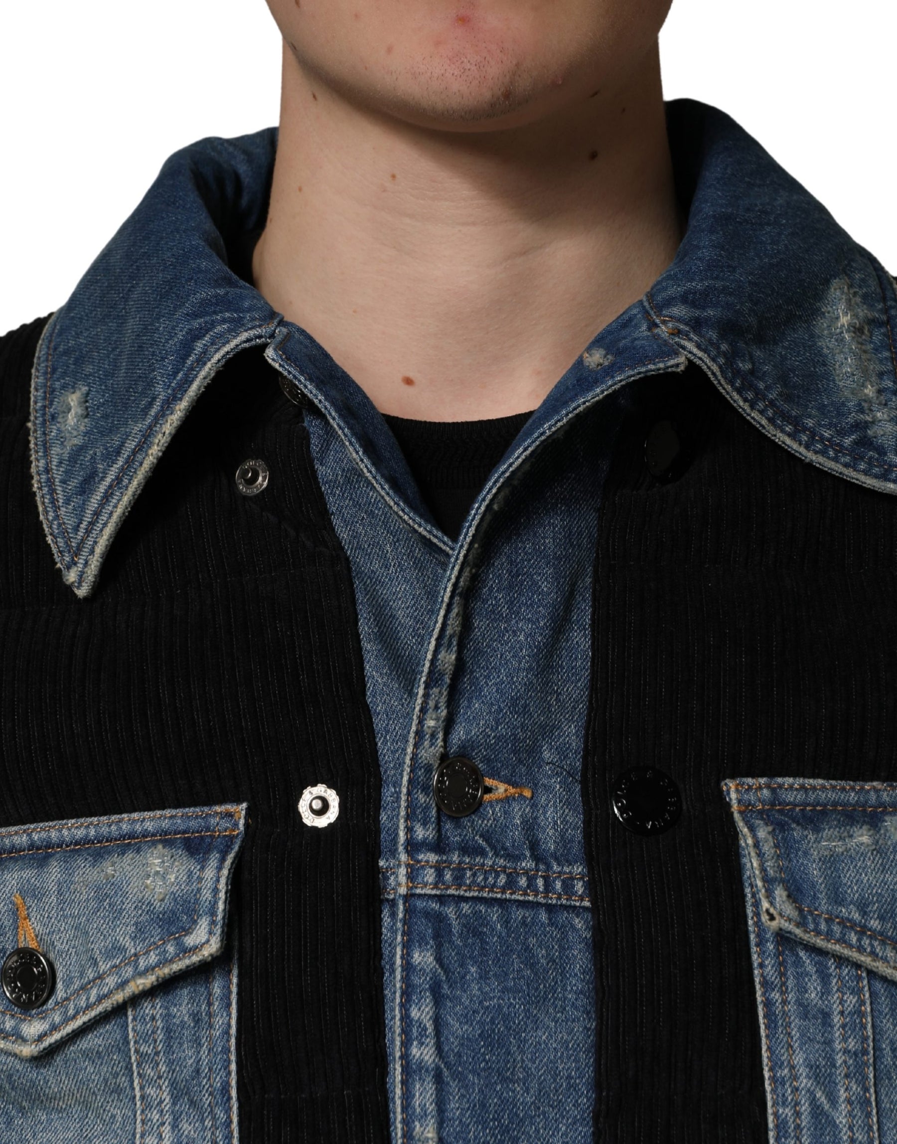 Dolce & Gabbana Black Blue Cotton Denim Blouson Men  Jacket | Regal Royce