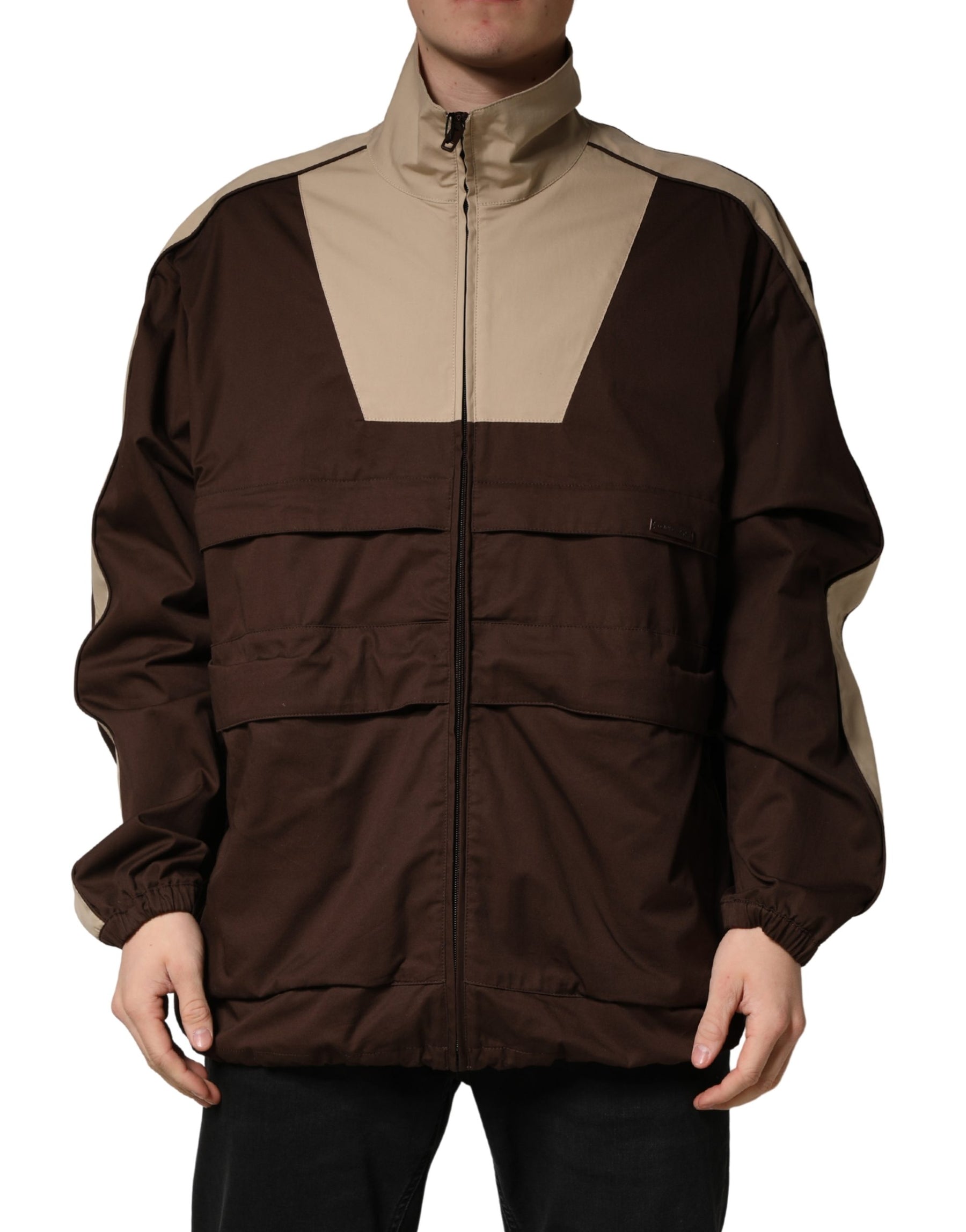 Dolce & Gabbana Brown Beige Cotton Zip Windbreaker Jacket | Regal Royce