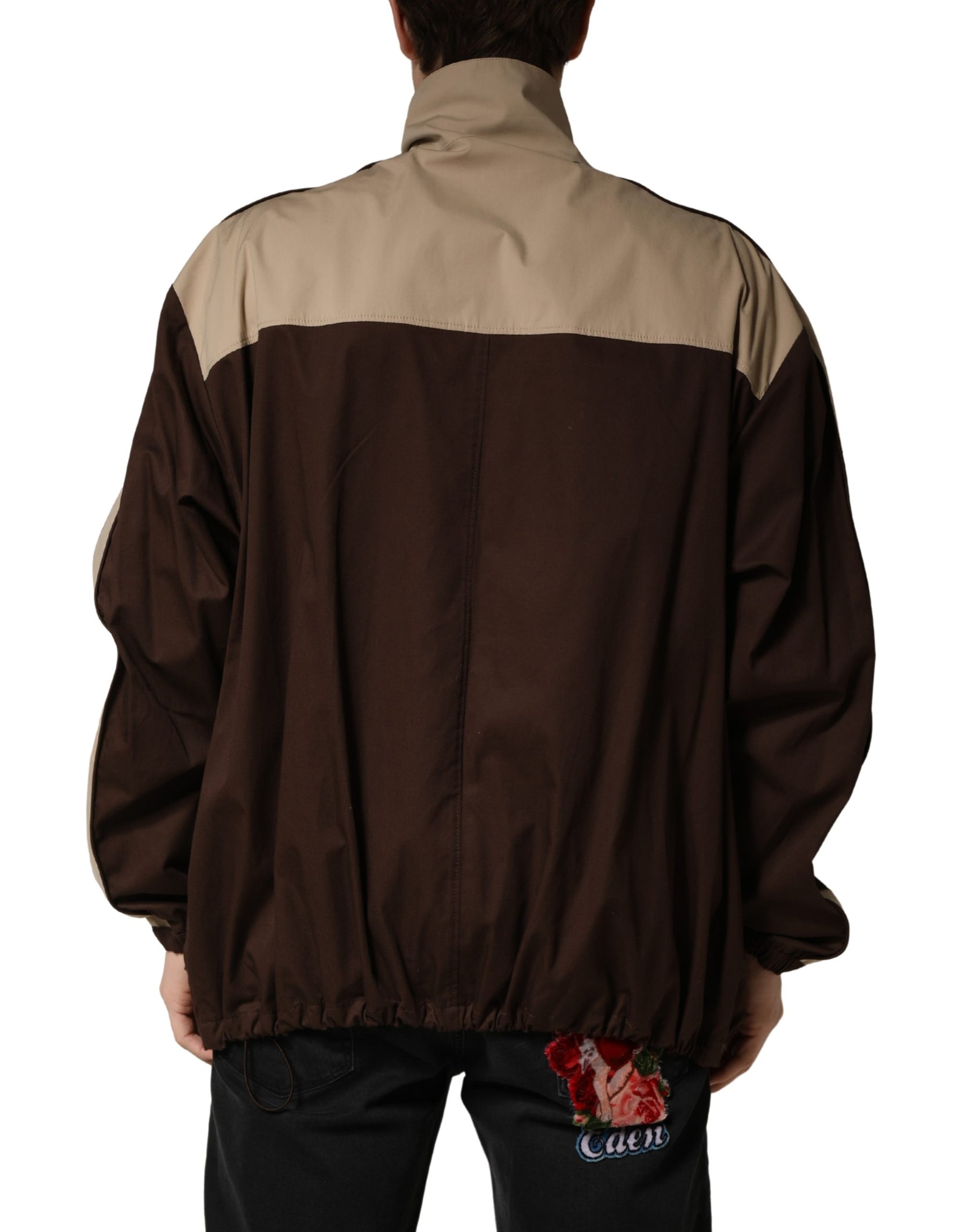 Dolce & Gabbana Brown Beige Cotton Zip Windbreaker Jacket | Regal Royce