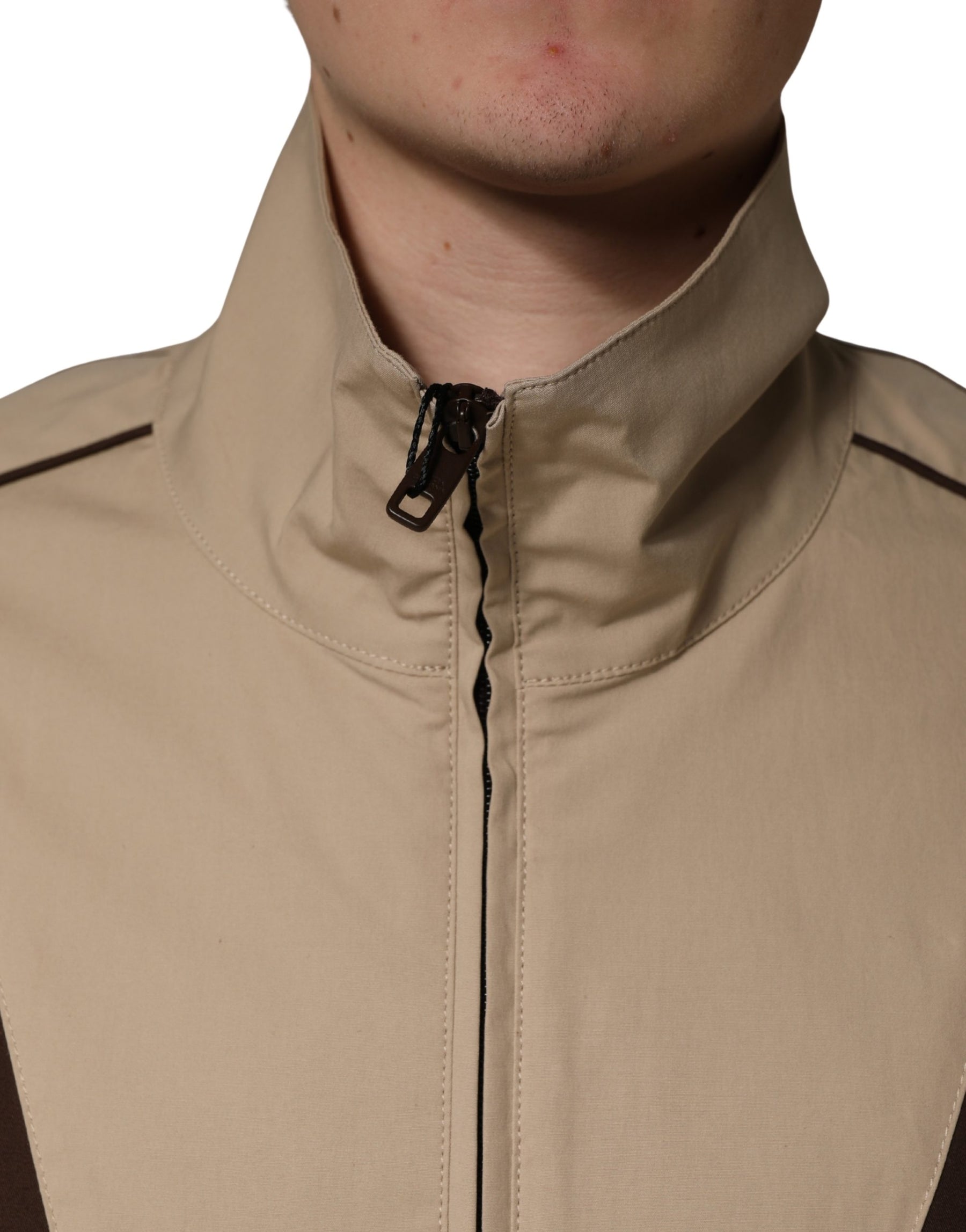 Dolce & Gabbana Brown Beige Cotton Zip Windbreaker Jacket | Regal Royce