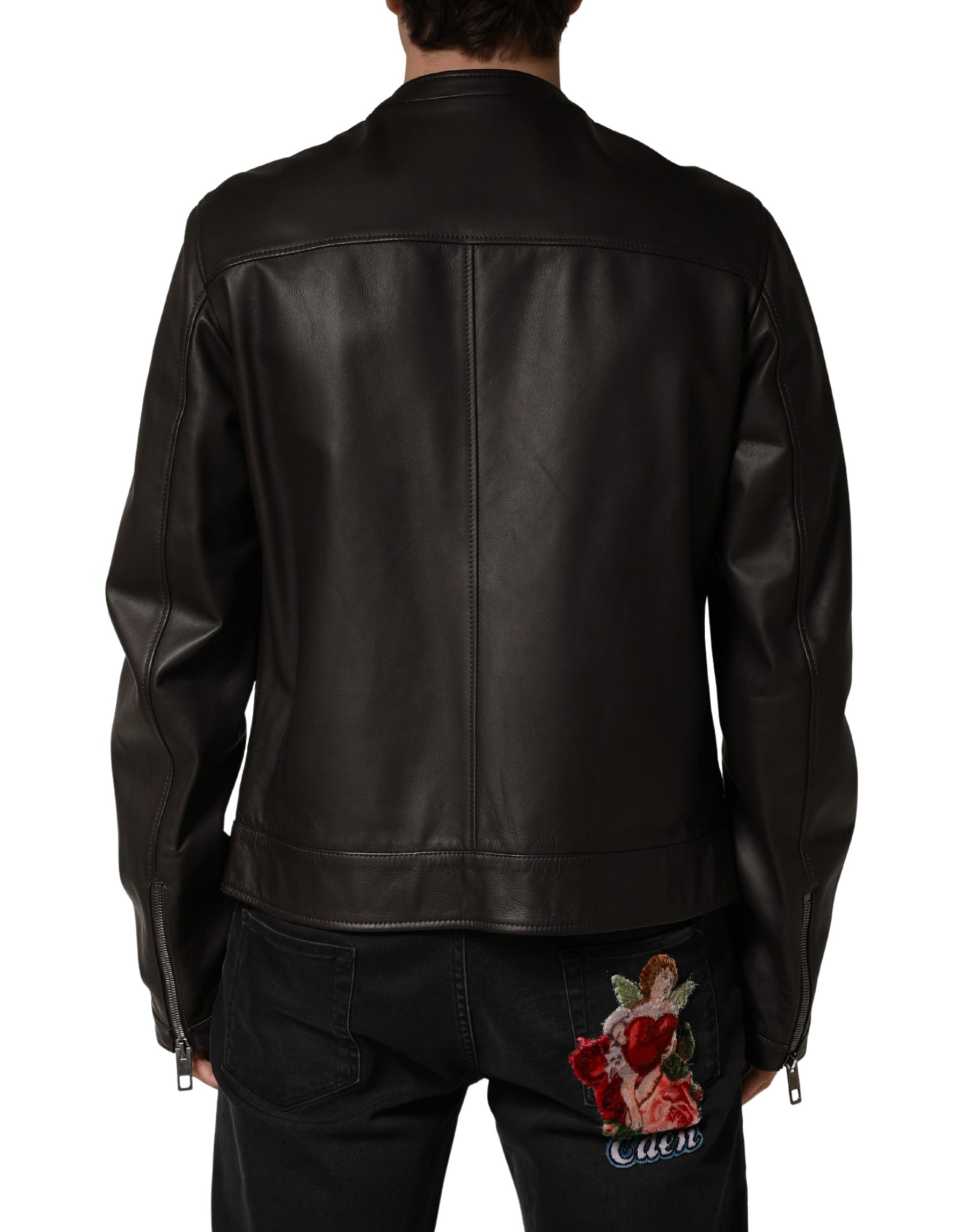Dolce & Gabbana Black LambskinLeather Full Zip Biker Jacket | Regal Royce