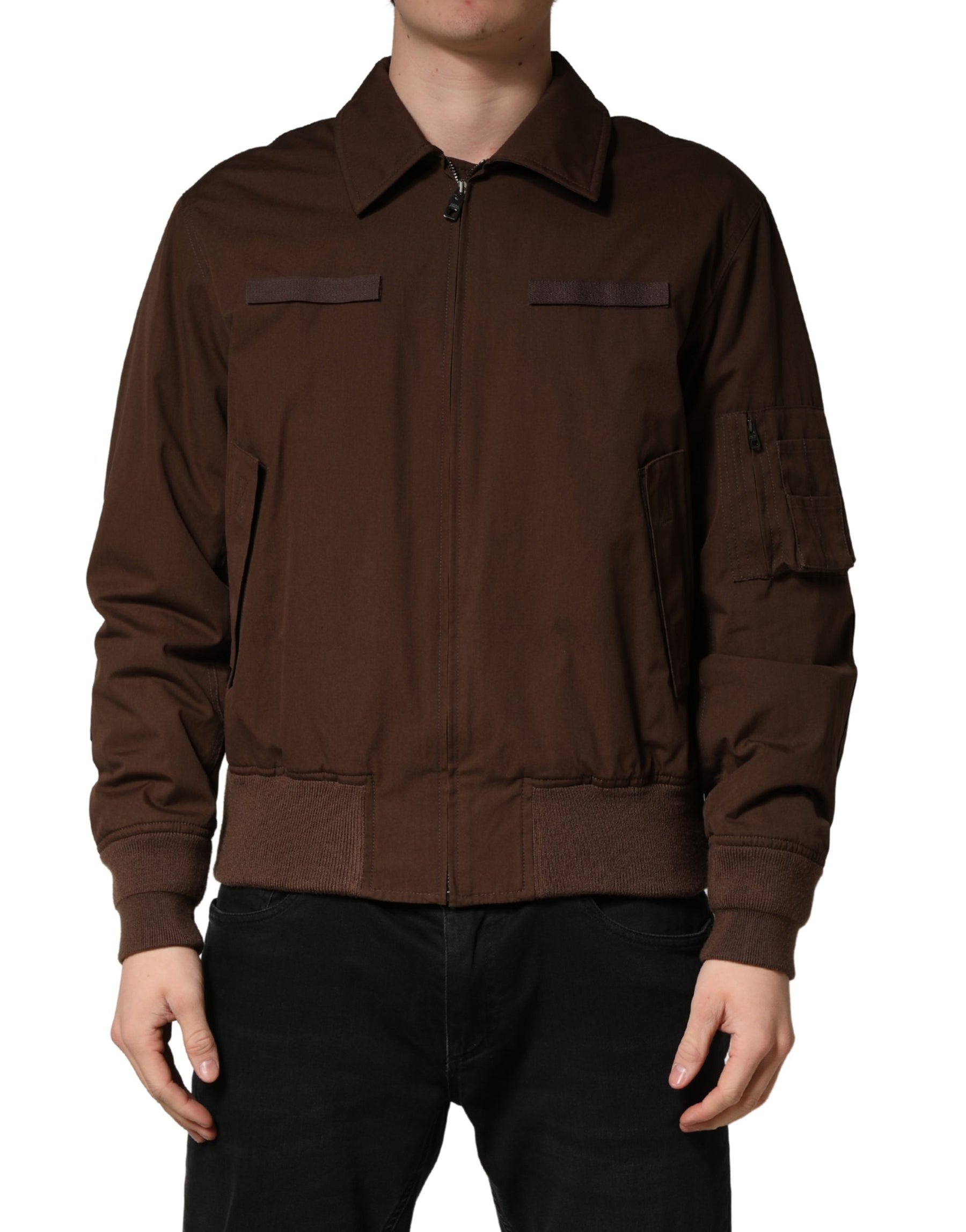 Dolce & Gabbana Brown Cotton Stretch Full Zip Bomber Jacket | Regal Royce