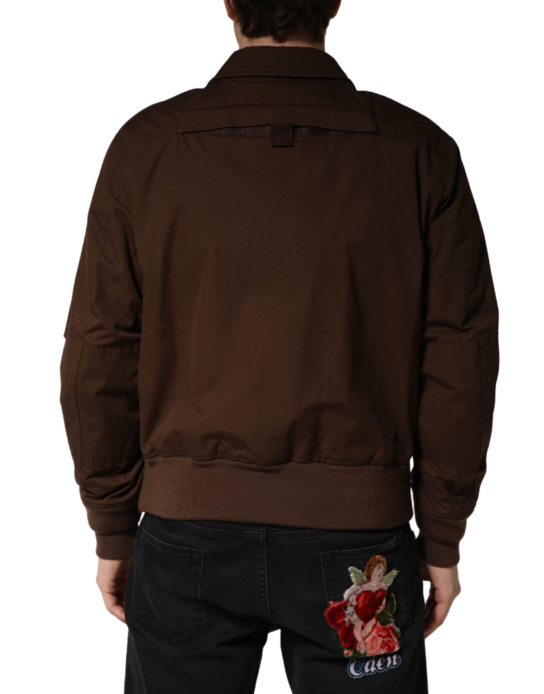 Dolce & Gabbana Brown Cotton Stretch Full Zip Bomber Jacket | Regal Royce