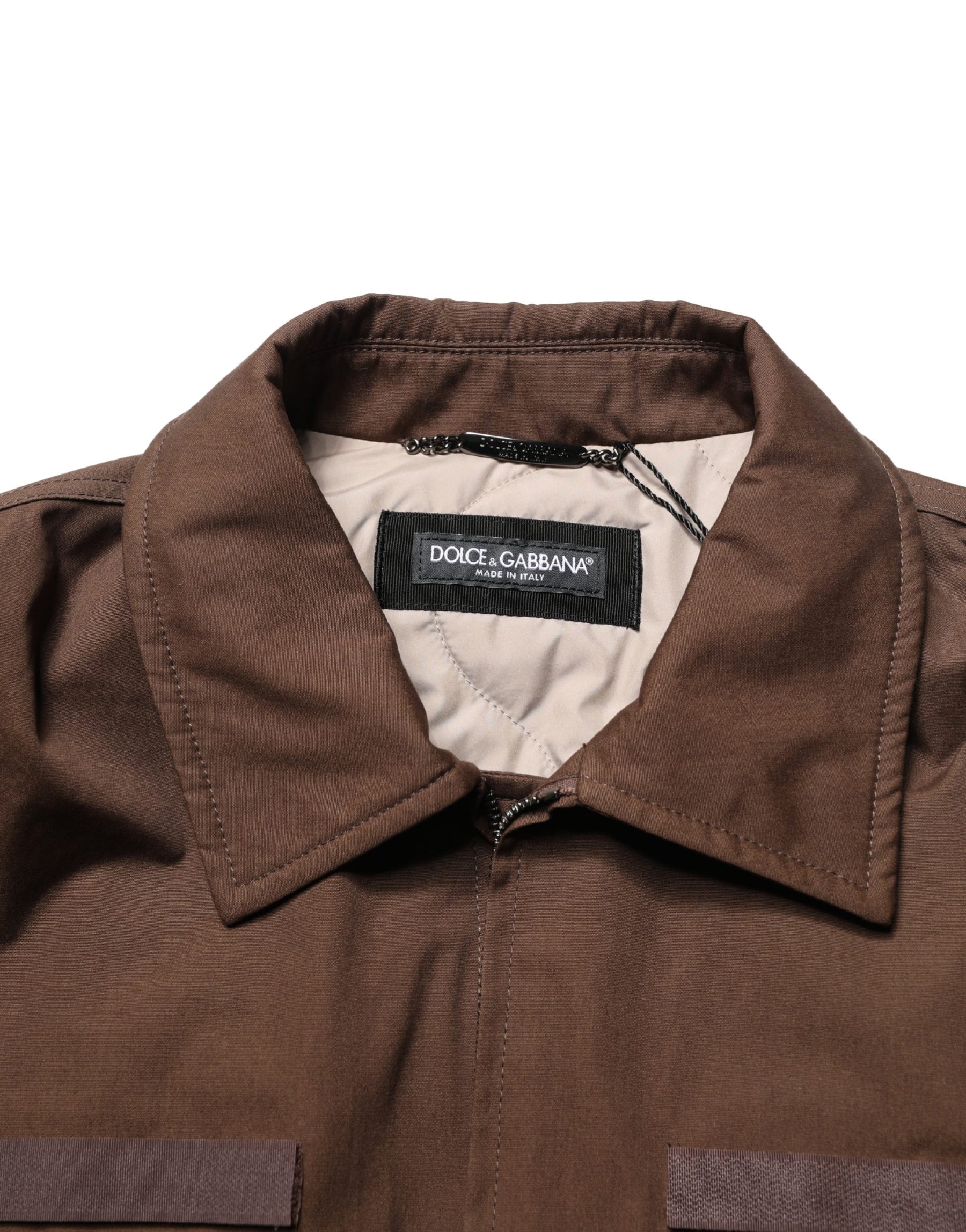 Dolce & Gabbana Brown Cotton Stretch Full Zip Bomber Jacket | Regal Royce
