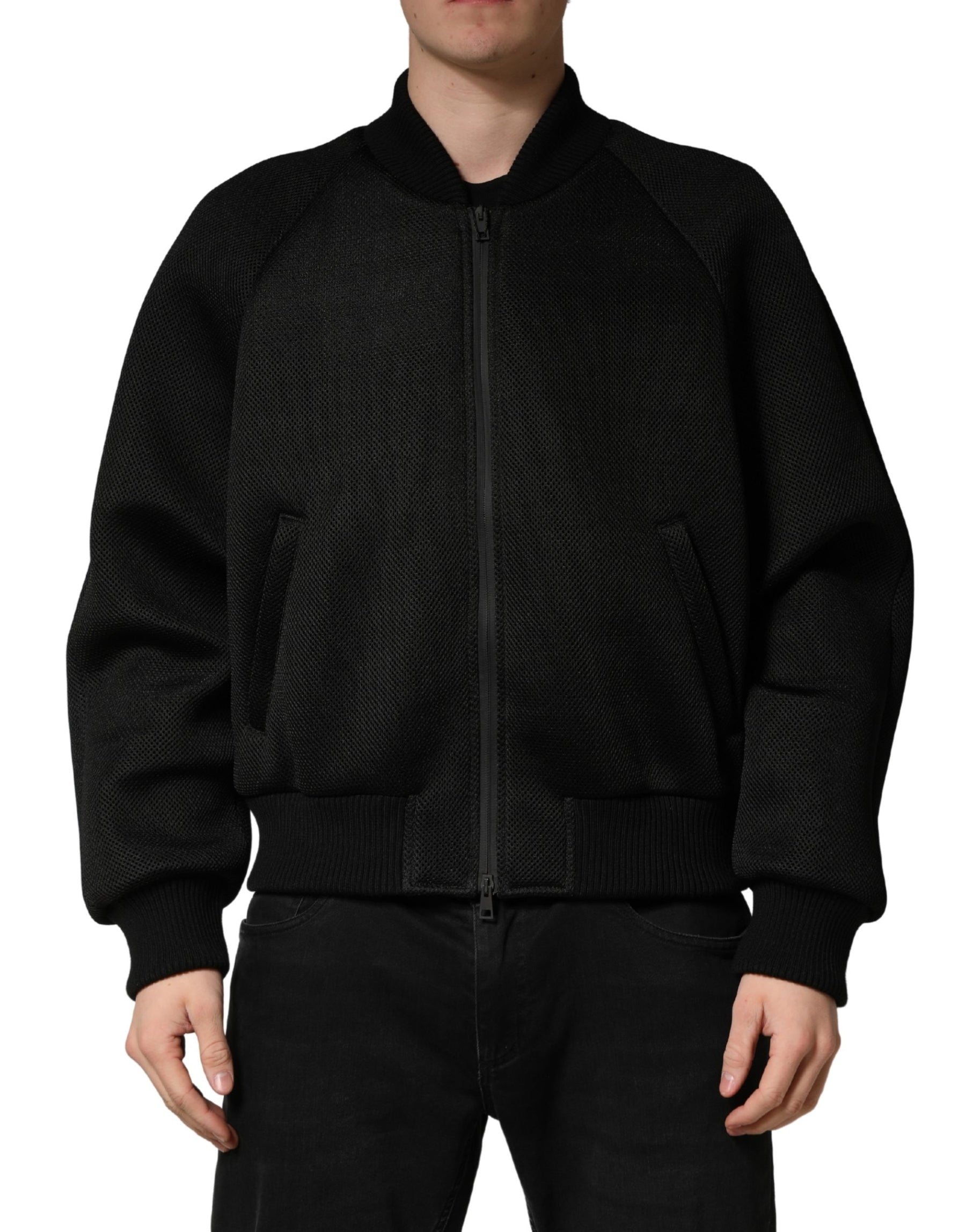 Dolce & Gabbana Men Black Nylon Full Zip Bomber Jacket | Regal Royce