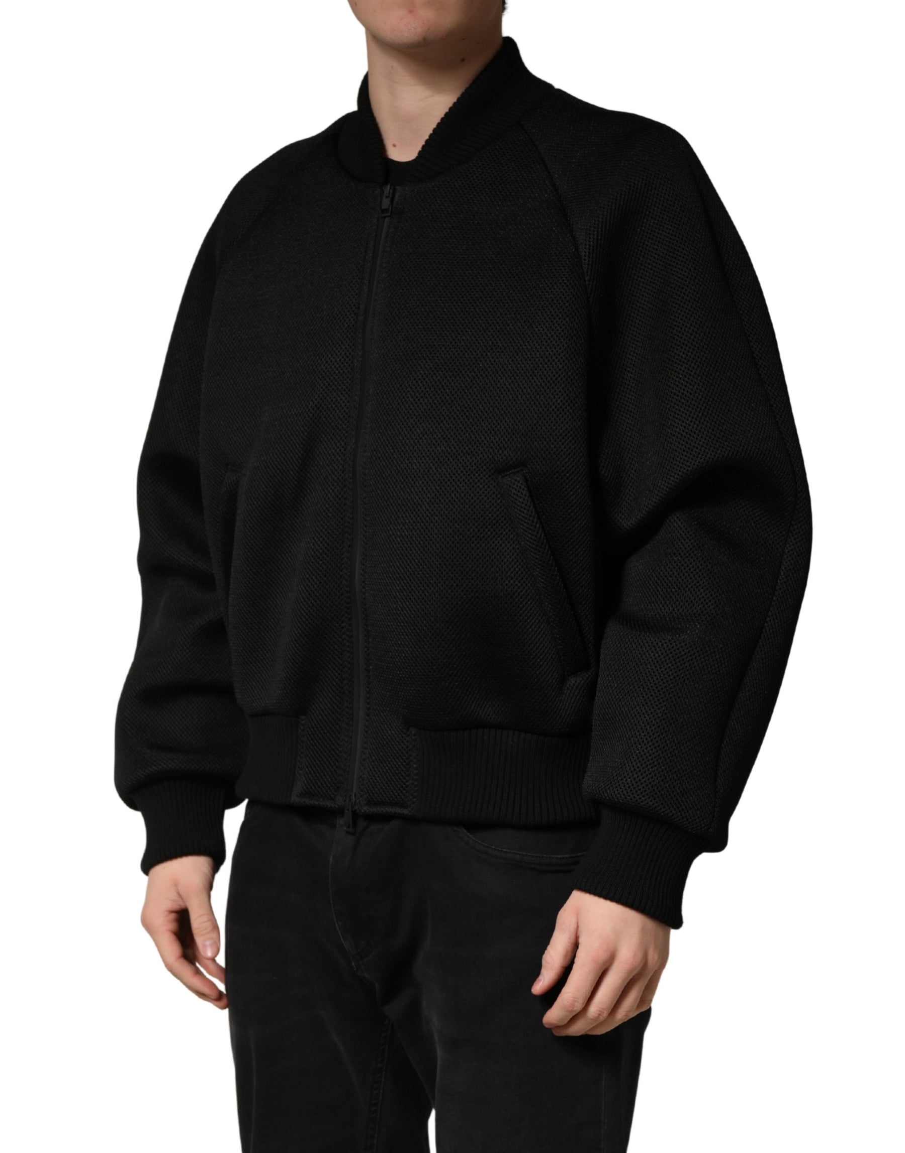 Dolce & Gabbana Men Black Nylon Full Zip Bomber Jacket | Regal Royce