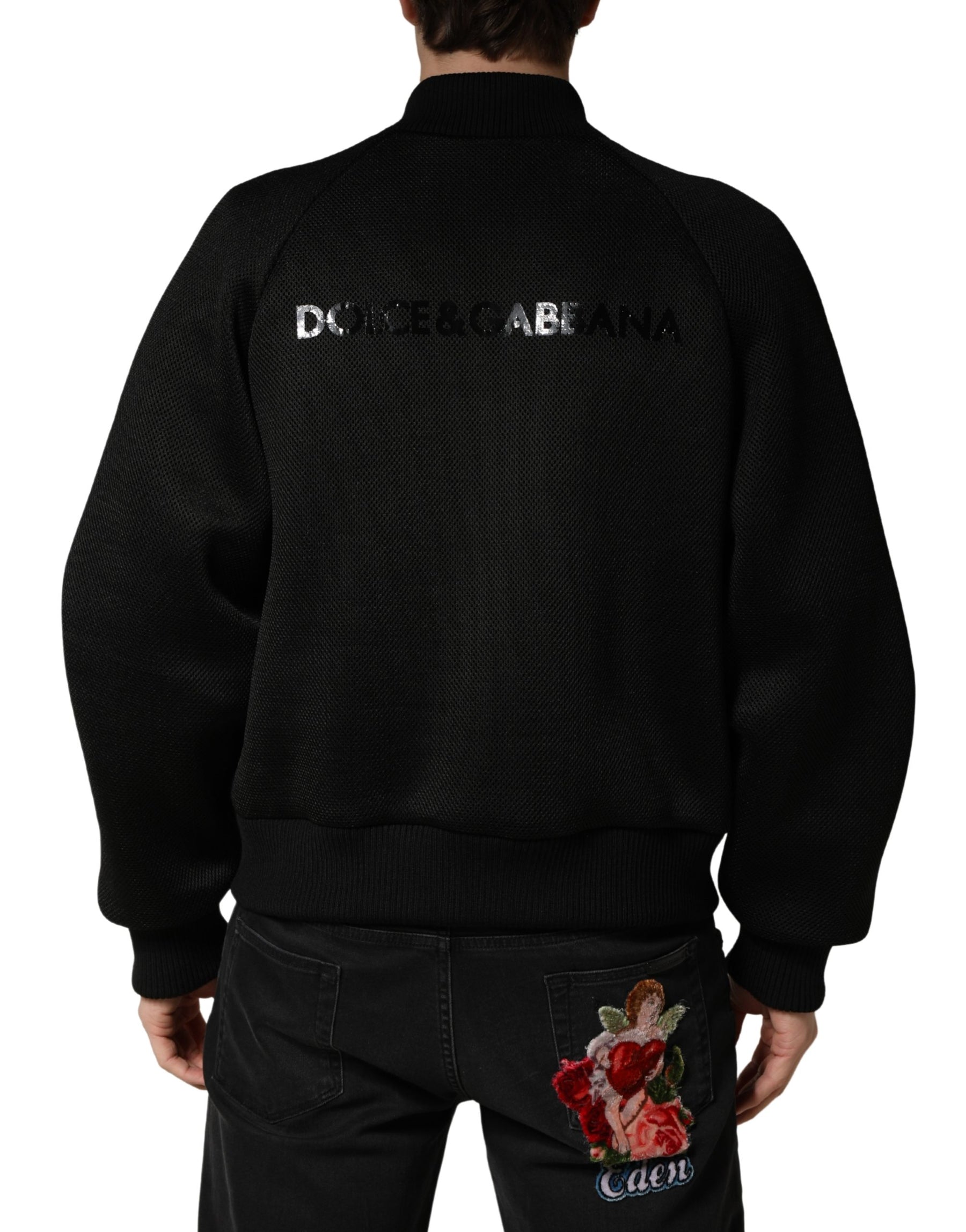 Dolce & Gabbana Men Black Nylon Full Zip Bomber Jacket | Regal Royce