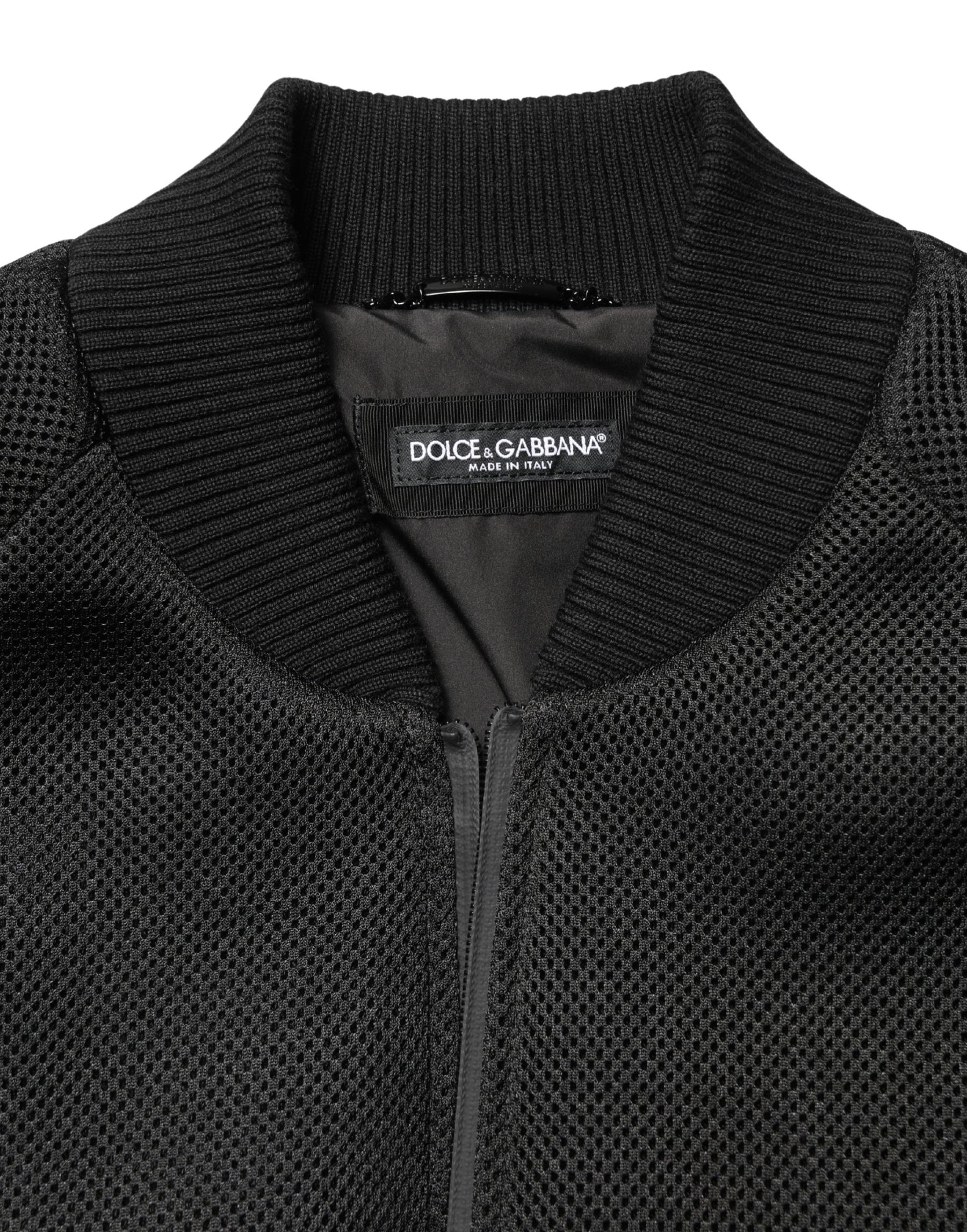 Dolce & Gabbana Men Black Nylon Full Zip Bomber Jacket | Regal Royce
