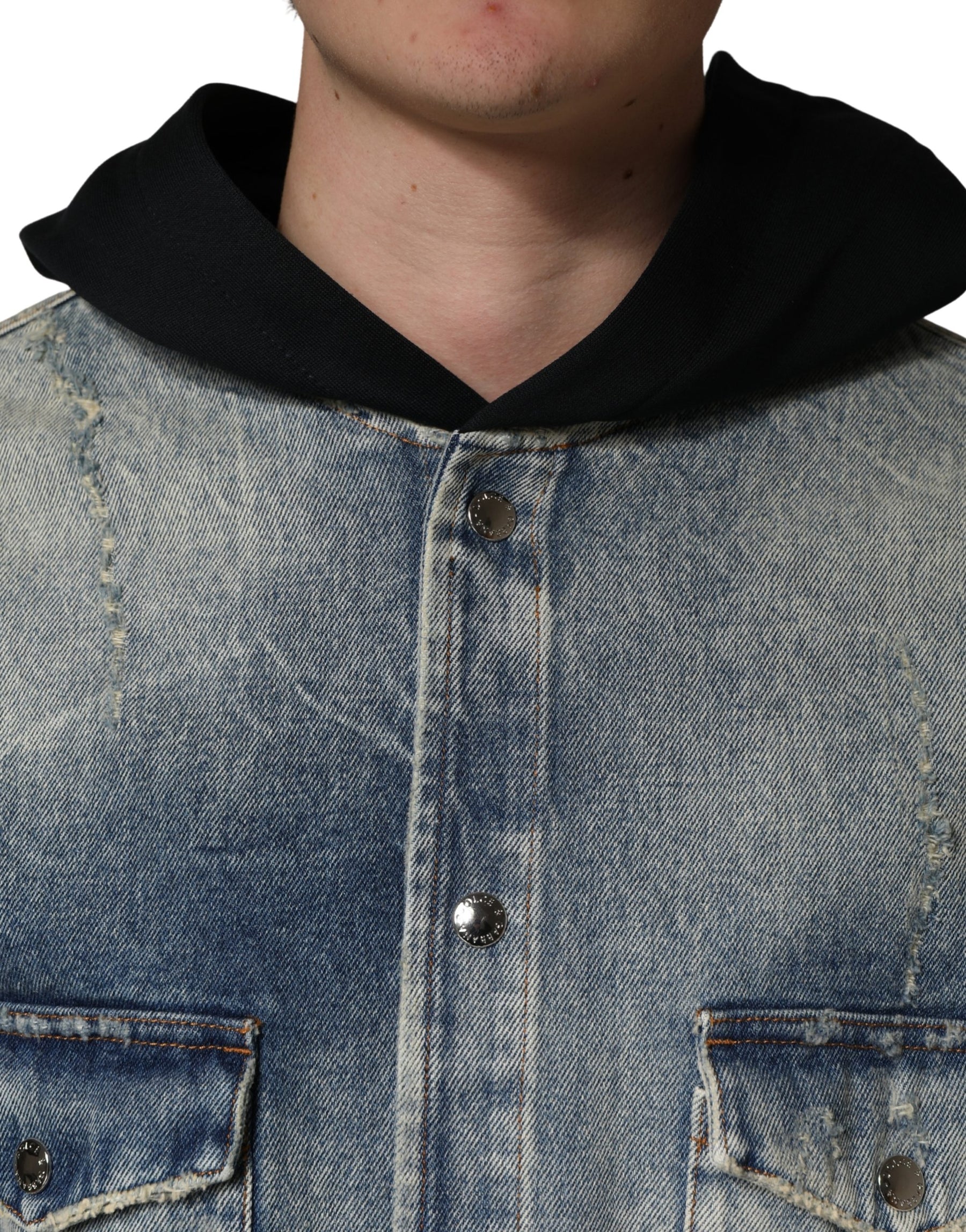 Dolce & Gabbana Blue Hooded Cotton Buttoned Denim Jacket | Regal Royce
