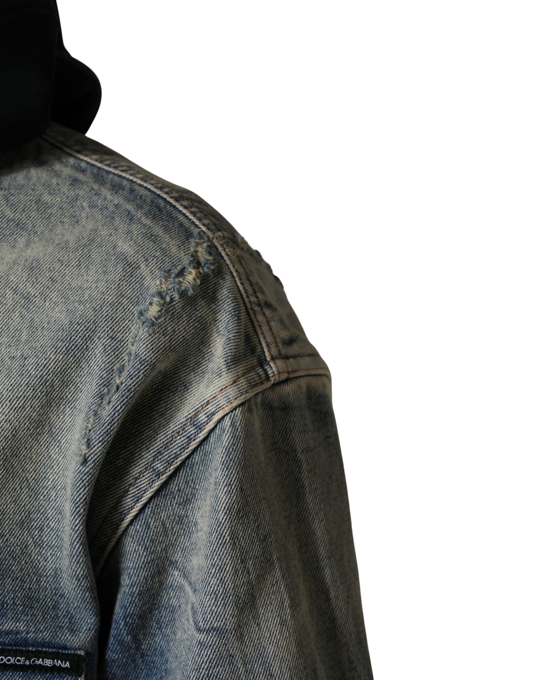 Dolce & Gabbana Blue Hooded Cotton Buttoned Denim Jacket | Regal Royce