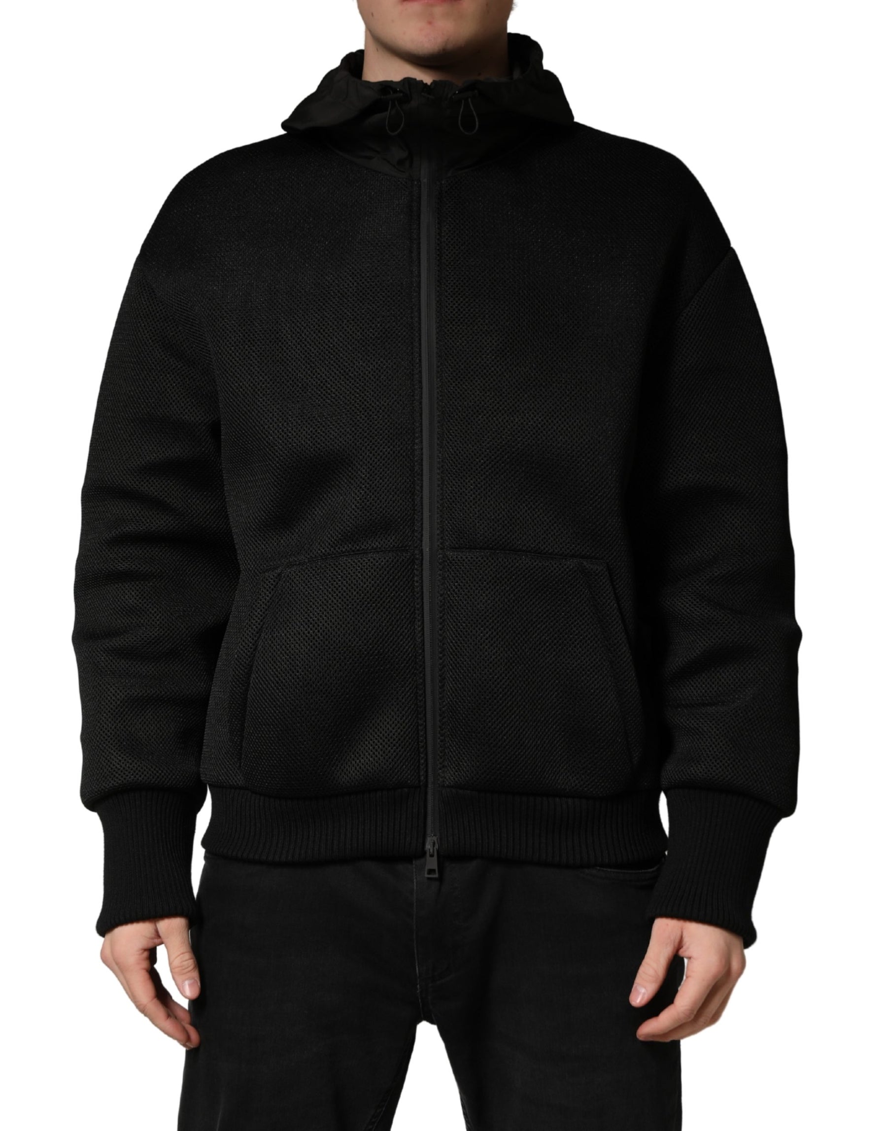 Dolce & Gabbana Men Black Hooded Full Zip Bomber Jacket | Regal Royce