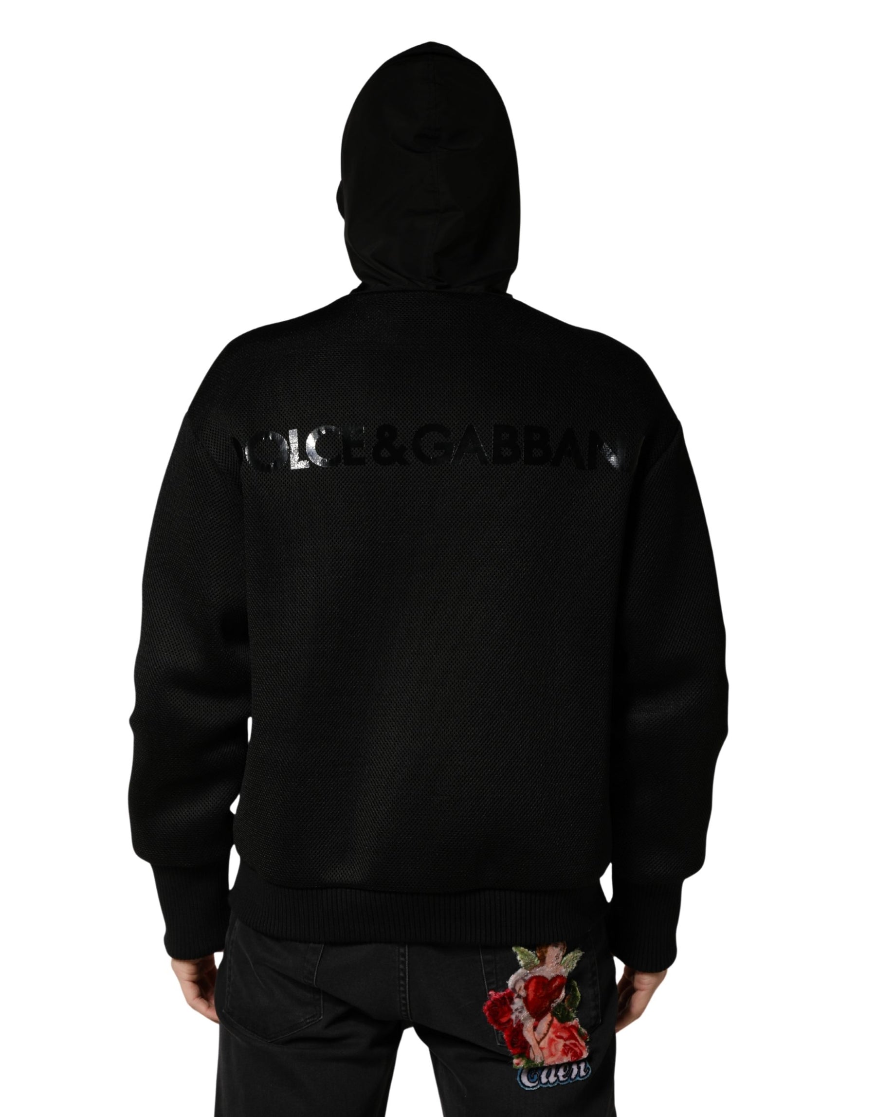 Dolce & Gabbana Men Black Hooded Full Zip Bomber Jacket | Regal Royce